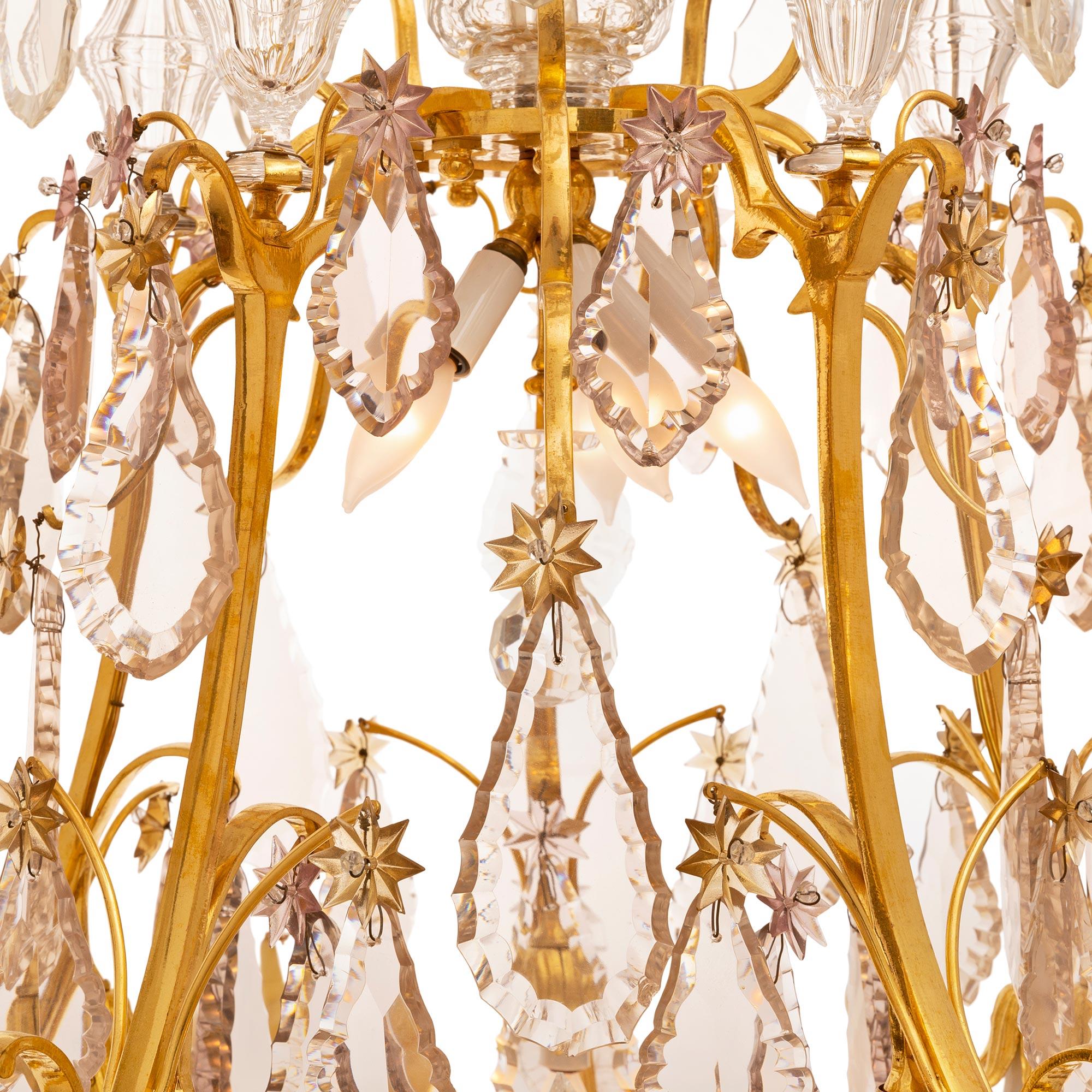 18th Century and Earlier French 18th Century Louis XV Period Ormolu and Crystal Chandelier For Sale