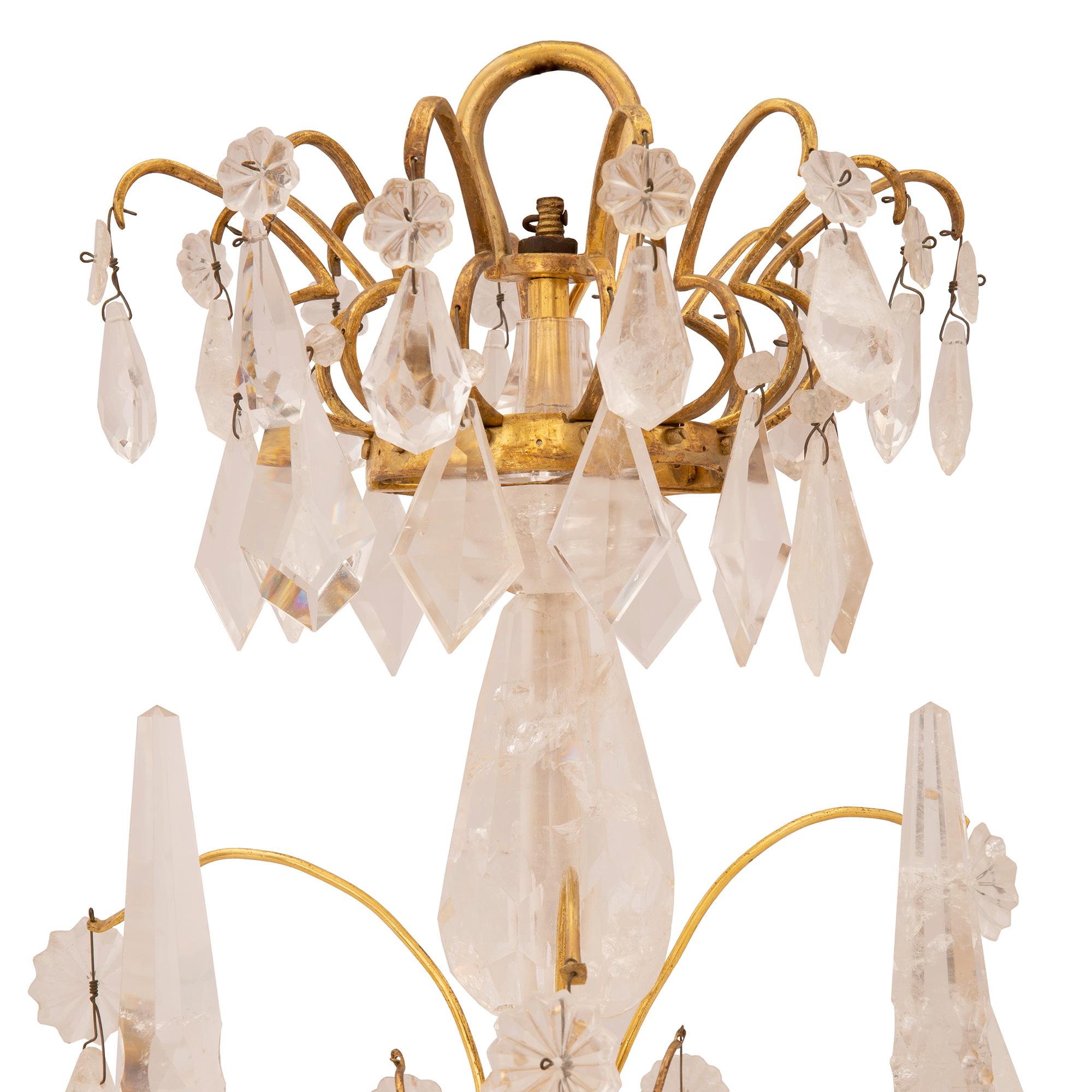 French 18th Century Louis XV Period Ormolu and Rock Crystal Chandelier In Good Condition In West Palm Beach, FL