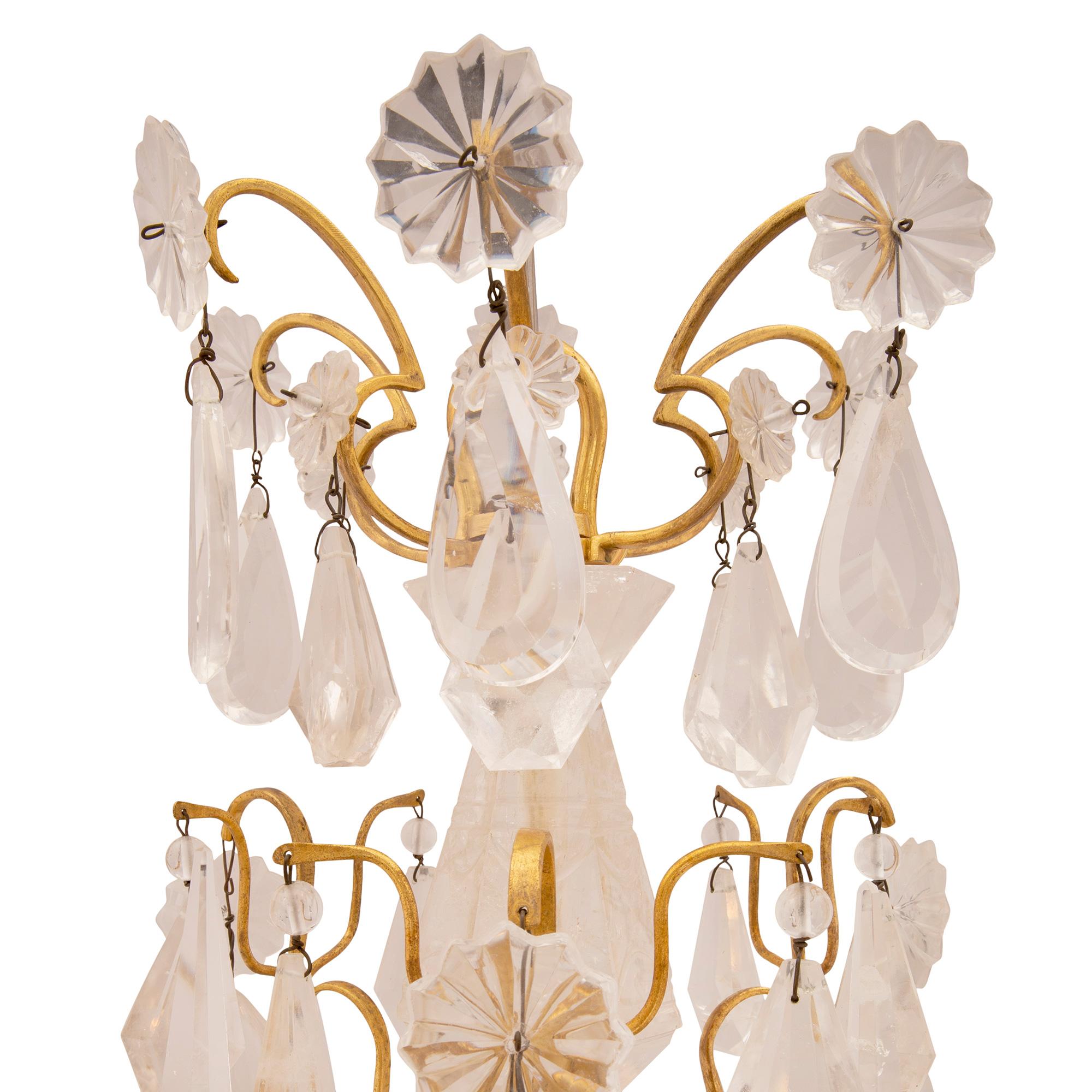 French 18th Century Louis XV Period Ormolu and Rock Crystal Chandelier In Good Condition For Sale In West Palm Beach, FL