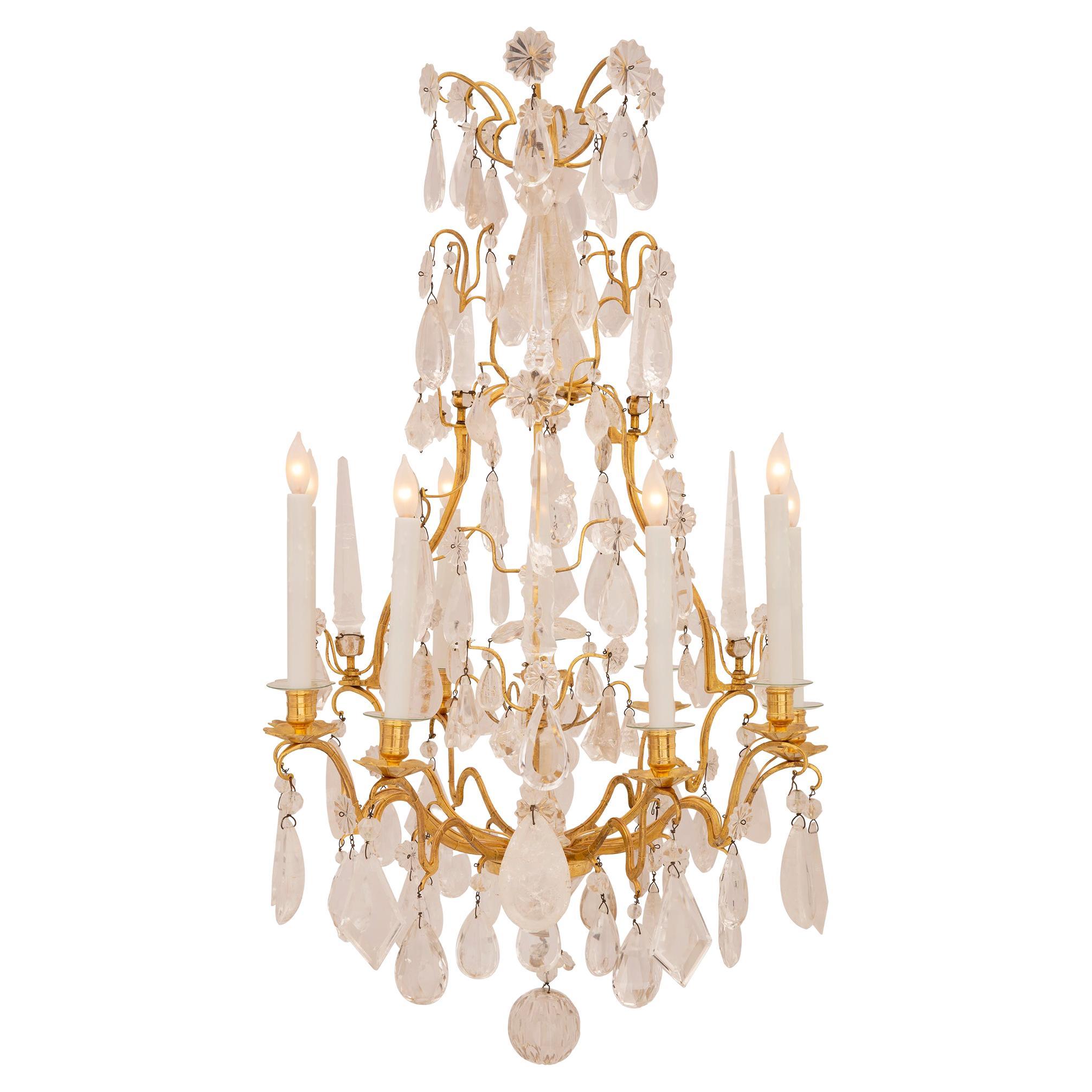 French 18th Century Louis XV Period Ormolu and Rock Crystal Chandelier