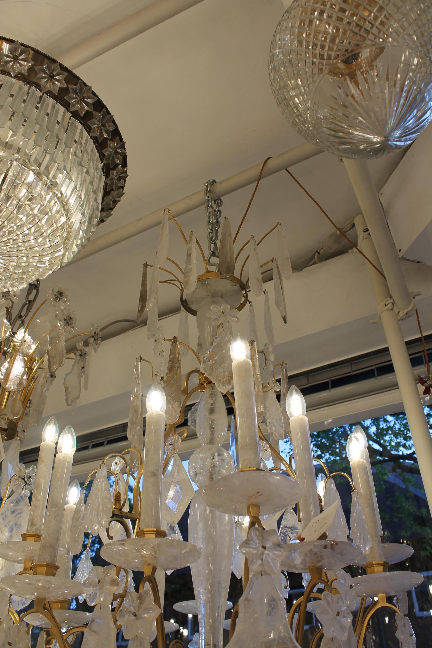 French 18th Century Louis XV Period Ormolu and pair Rock Crystal Chandeliers For Sale 3