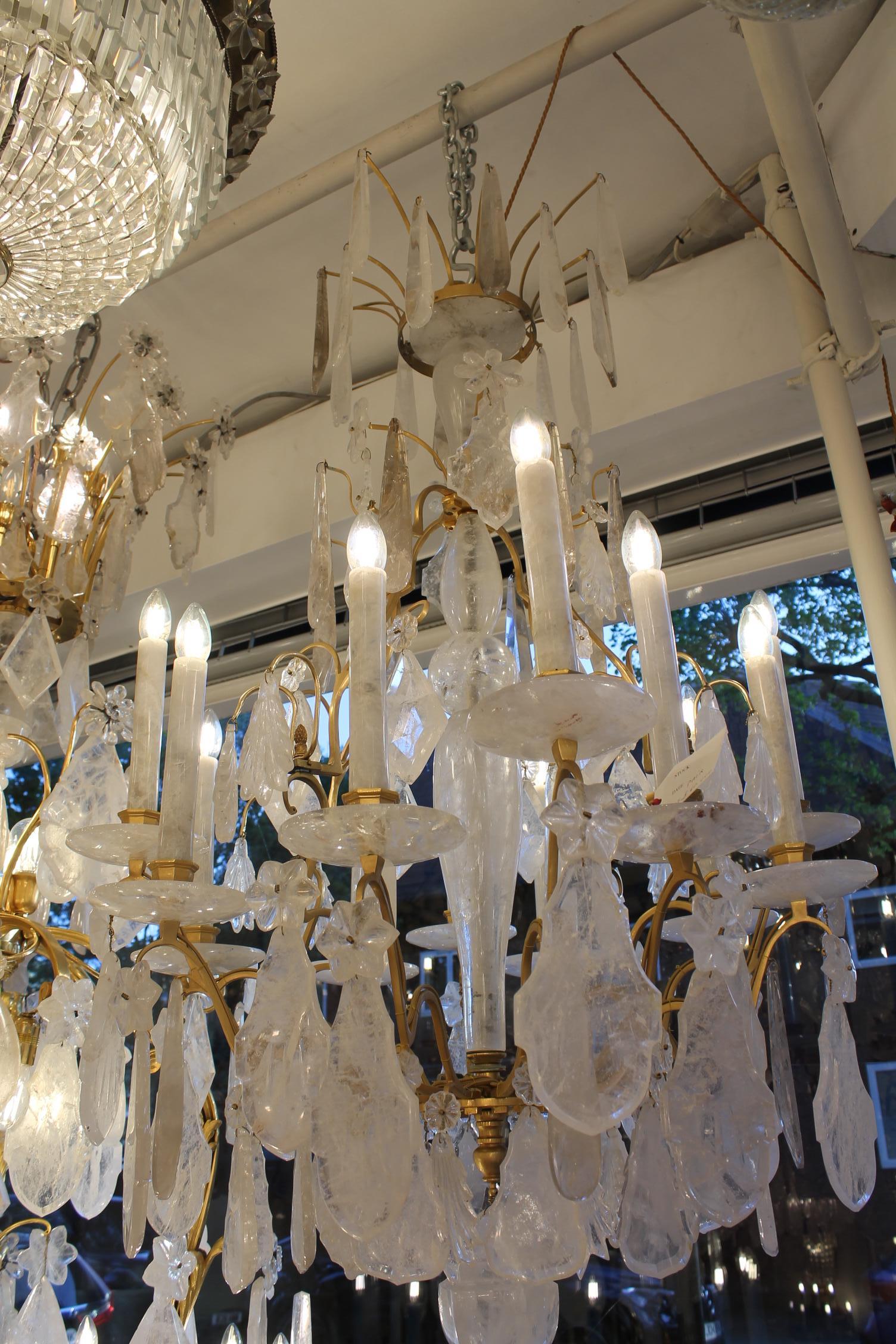 French 18th Century Louis XV Period Ormolu and pair Rock Crystal Chandeliers For Sale 4