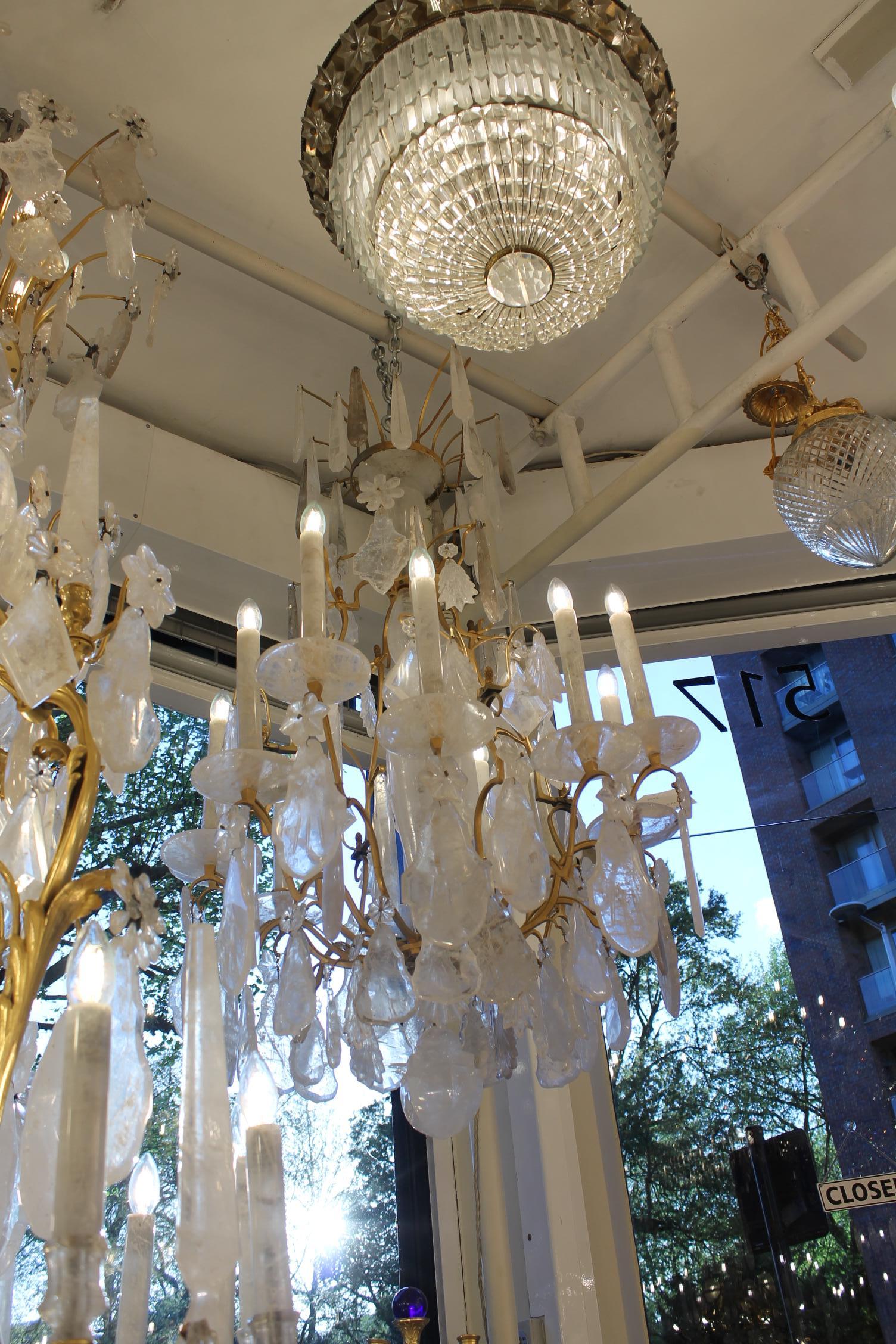 French 18th Century Louis XV Period Ormolu and pair Rock Crystal Chandeliers For Sale 6