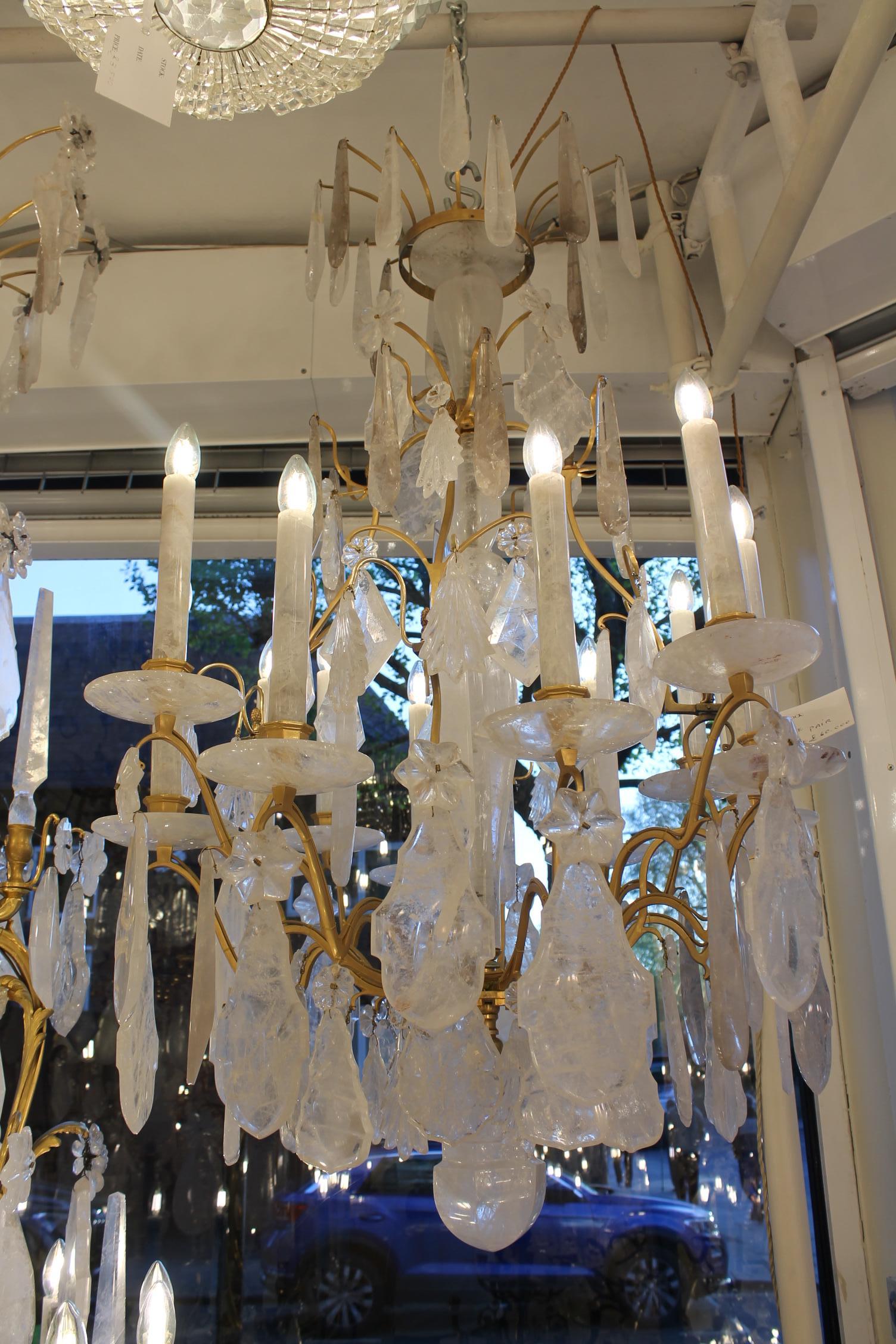 French 18th Century Louis XV Period Ormolu and pair Rock Crystal Chandeliers For Sale 1