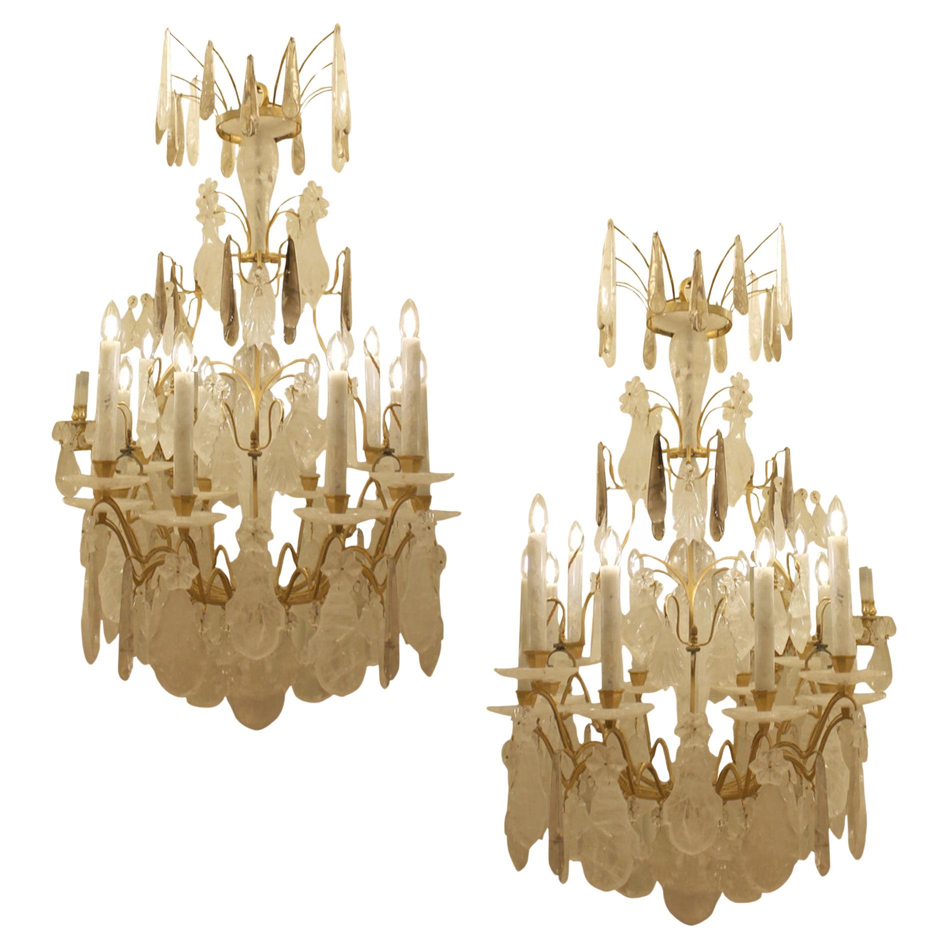 French 18th Century Louis XV Period Ormolu and pair Rock Crystal Chandeliers For Sale