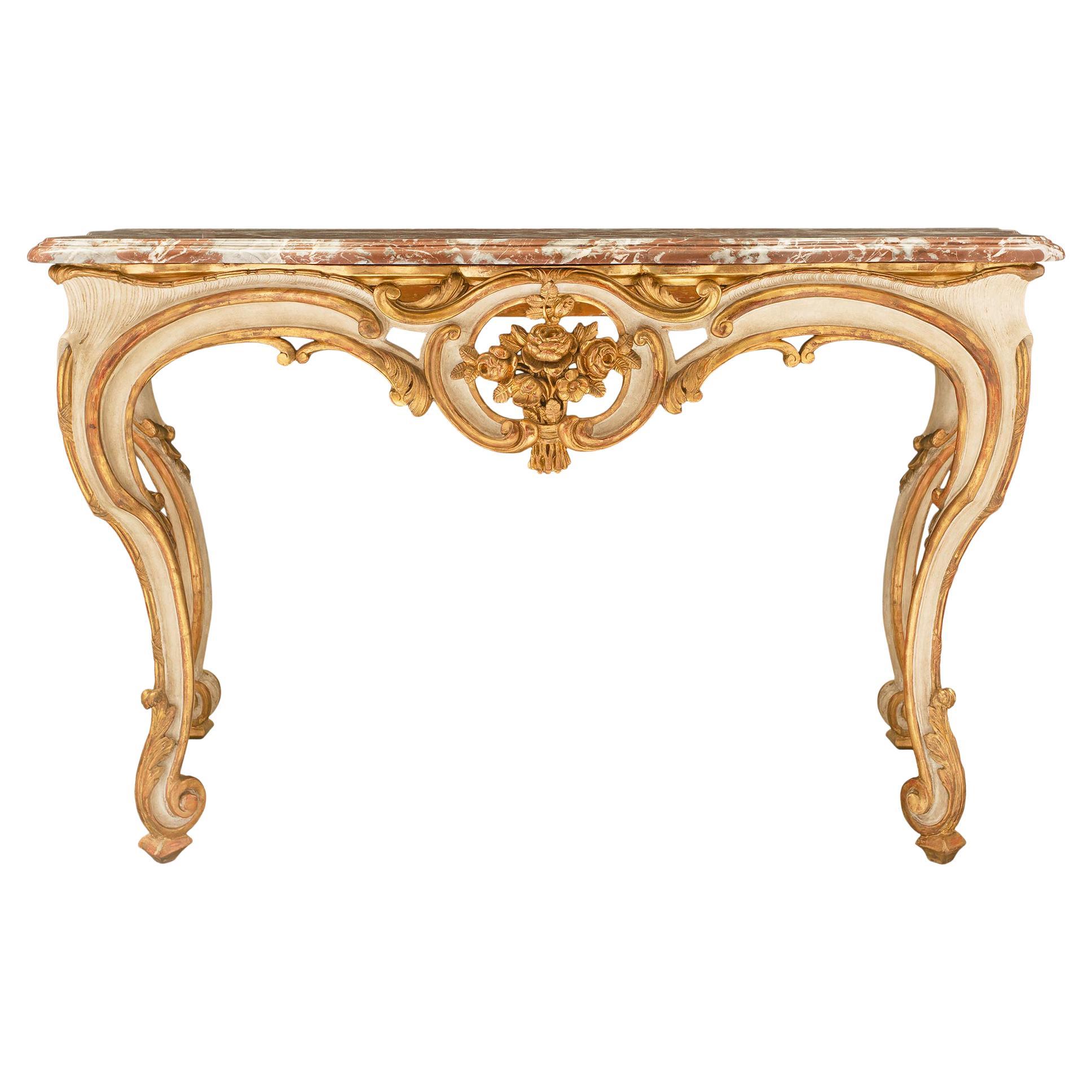  French 18th Century Louis XV Period Patinated, Gilt and Marble Console