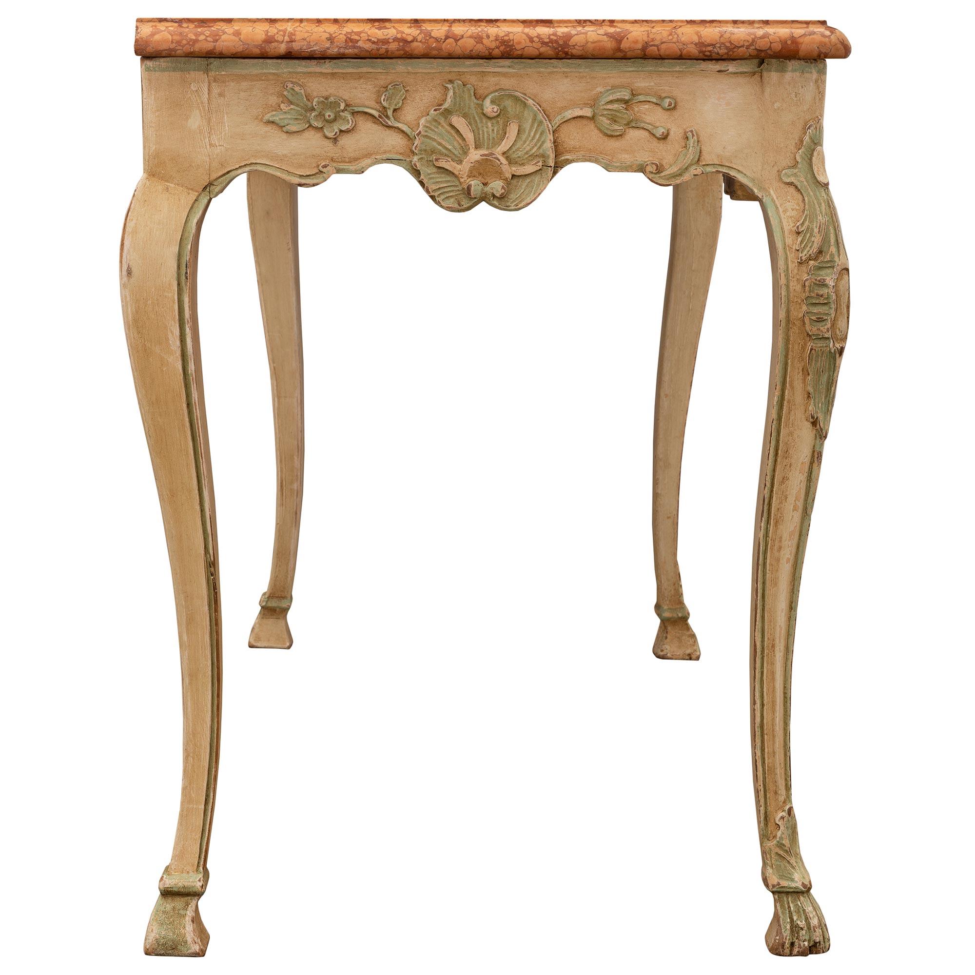 18th Century and Earlier French 18th Century Louis XV Period Patinated Wood and Marble Console For Sale