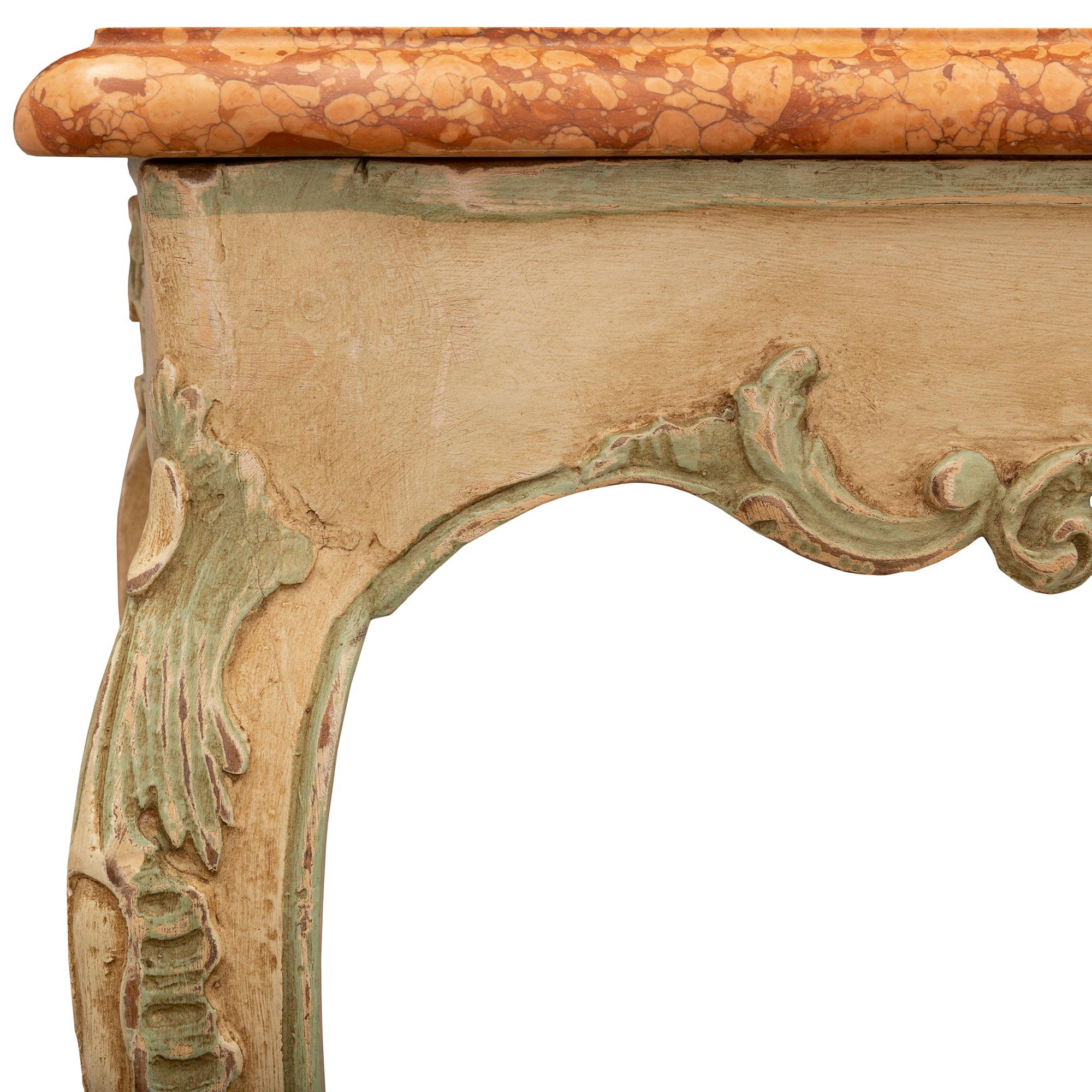 French 18th Century Louis XV Period Patinated Wood and Marble Console For Sale 1