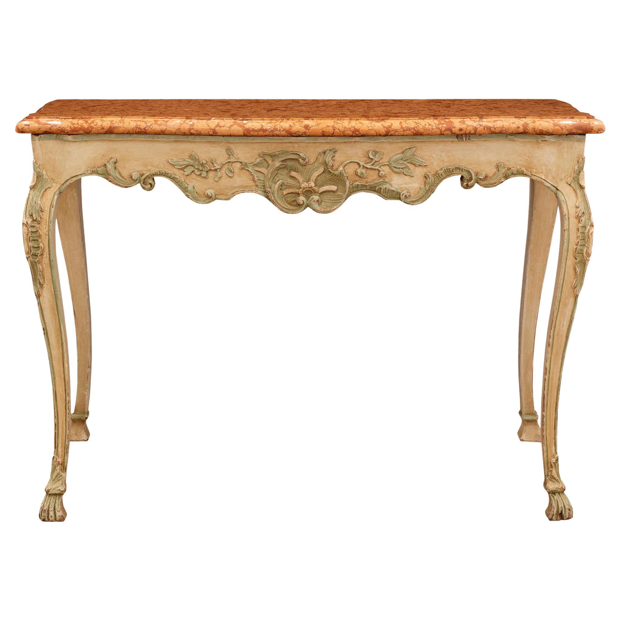 Console française d'époque Louis XV du 18ème siècle en bois patiné et marbre en vente