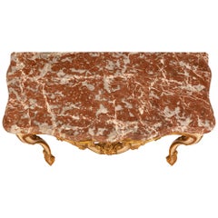 French 18th Century Louis XV Period Patinated Wood, Giltwood & Marble Console