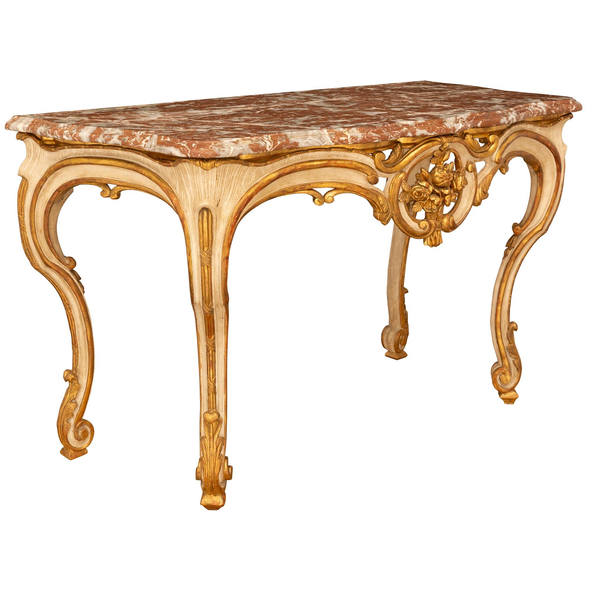 French 18th Century Louis XV Period Patinated Wood, Giltwood & Marble Console In Good Condition For Sale In West Palm Beach, FL