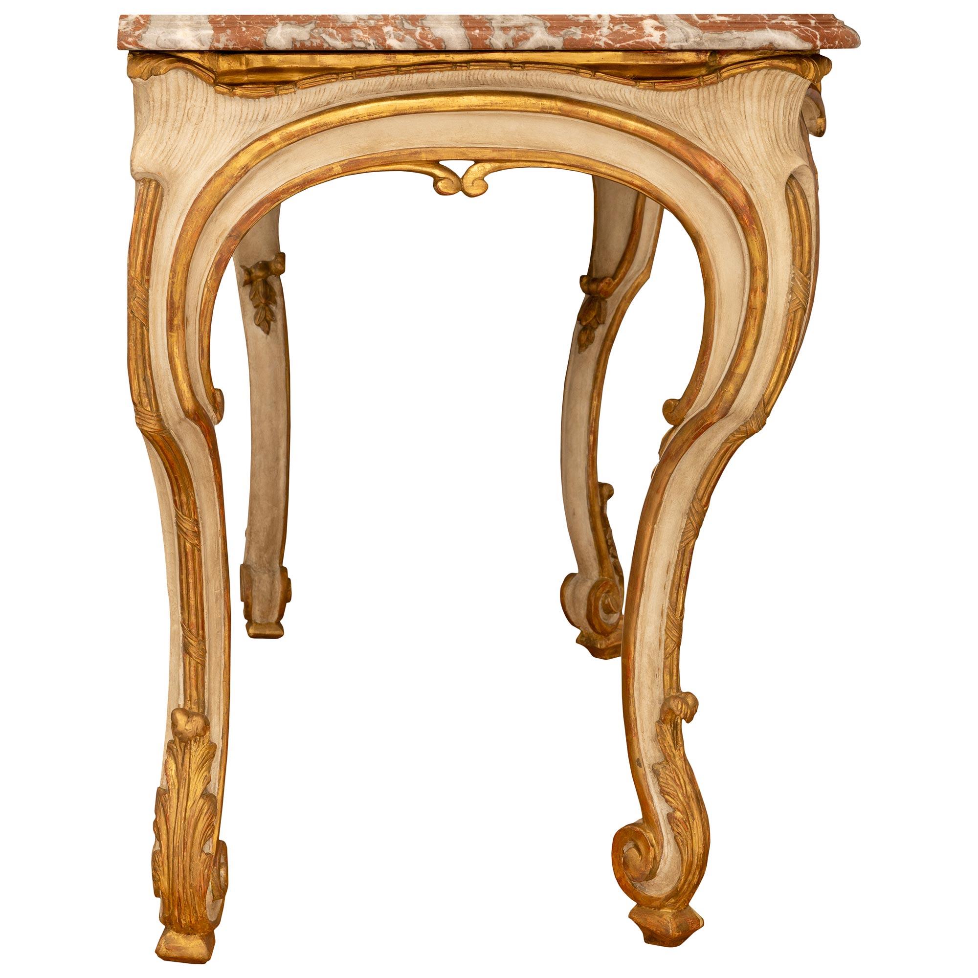 French 18th Century Louis XV Period Patinated Wood, Giltwood & Marble Console For Sale 1