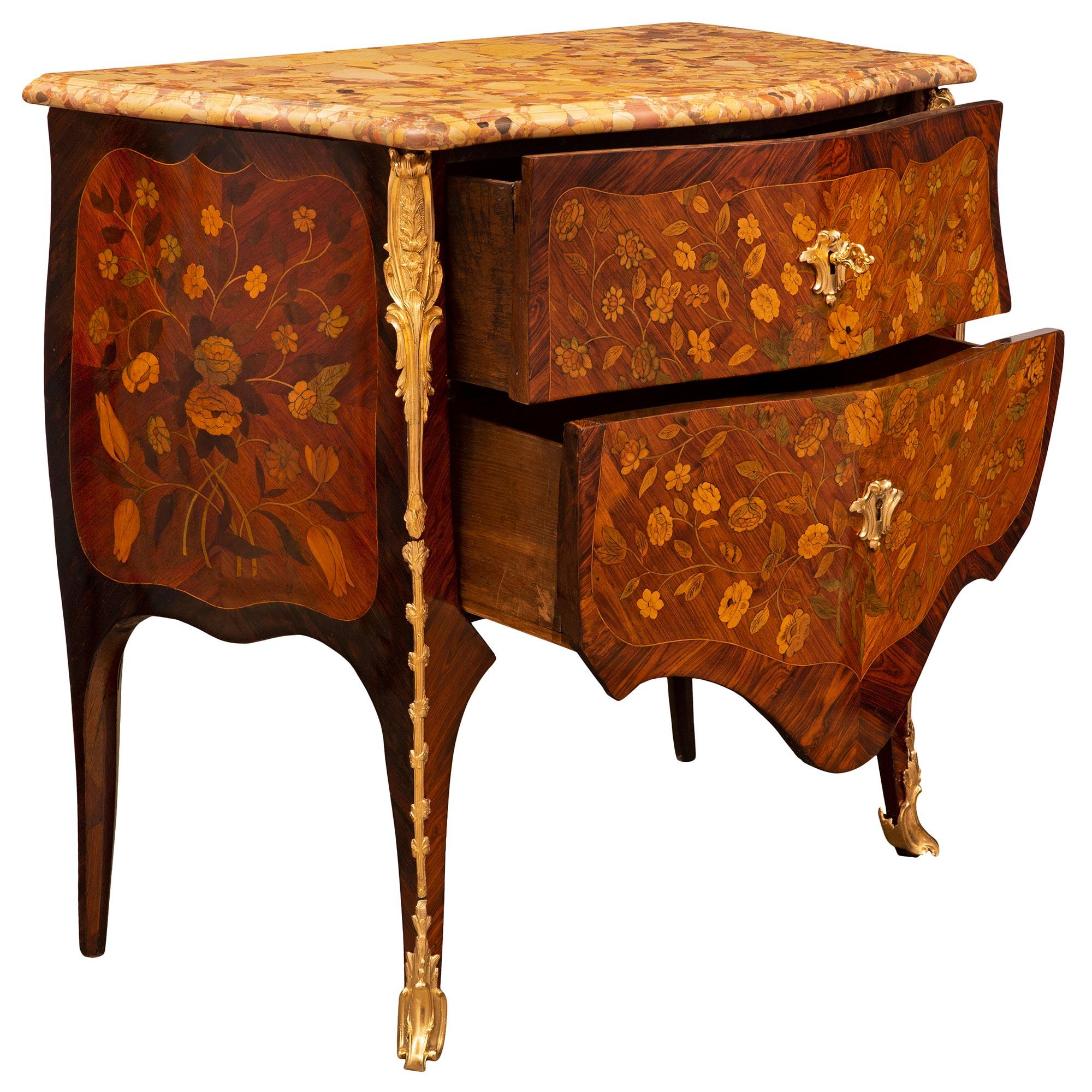 18th Century and Earlier French 18th Century Louis XV Period Rosewood And Brèche D’Alep Marble Commode For Sale