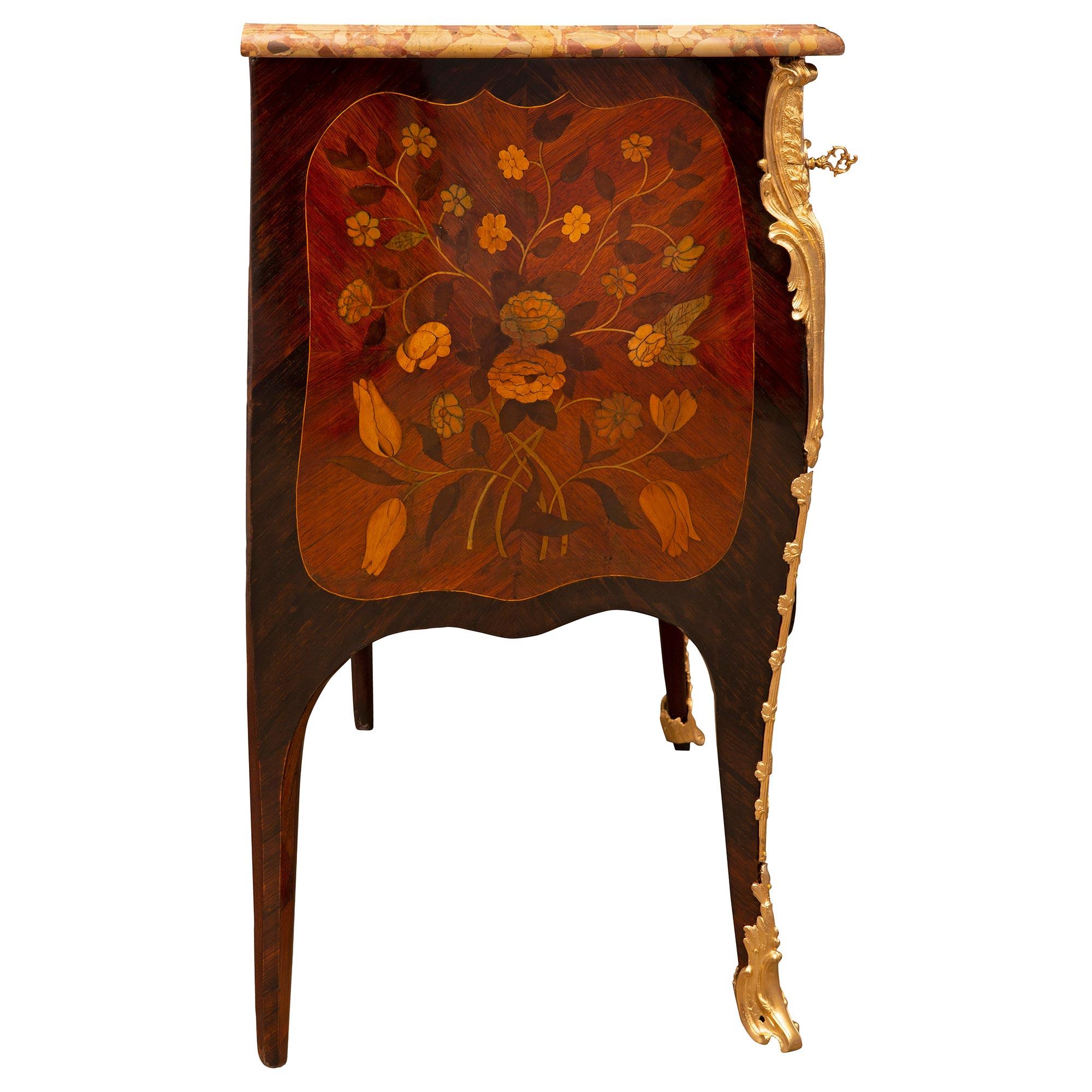 Ormolu French 18th Century Louis XV Period Rosewood And Brèche D’Alep Marble Commode For Sale