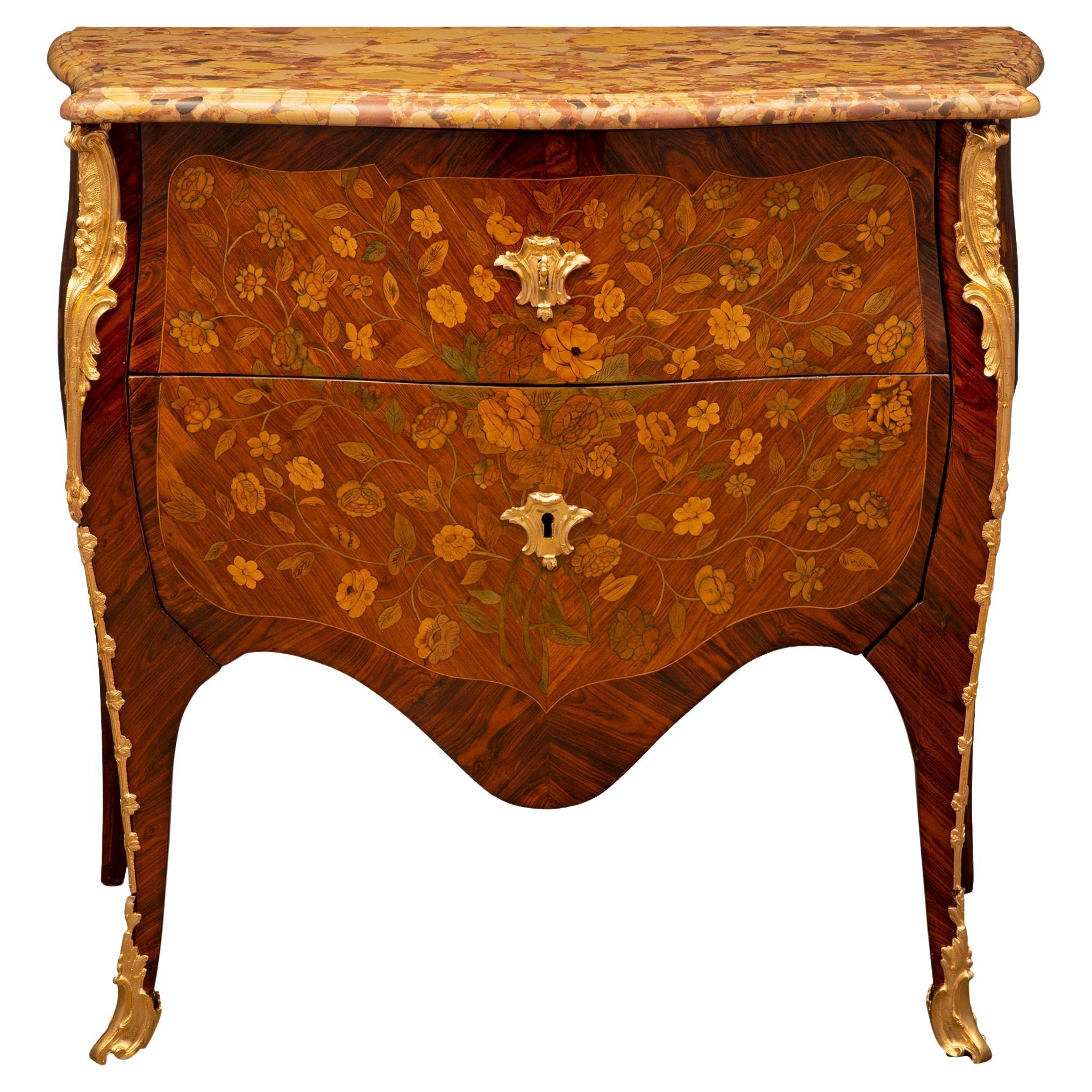French 18th Century Louis XV Period Rosewood And Brèche D’Alep Marble Commode
