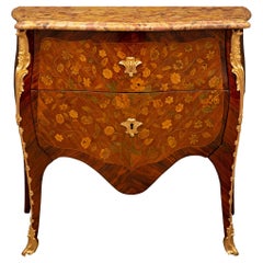 Antique French 18th Century Louis XV Period Rosewood And Brèche D’Alep Marble Commode