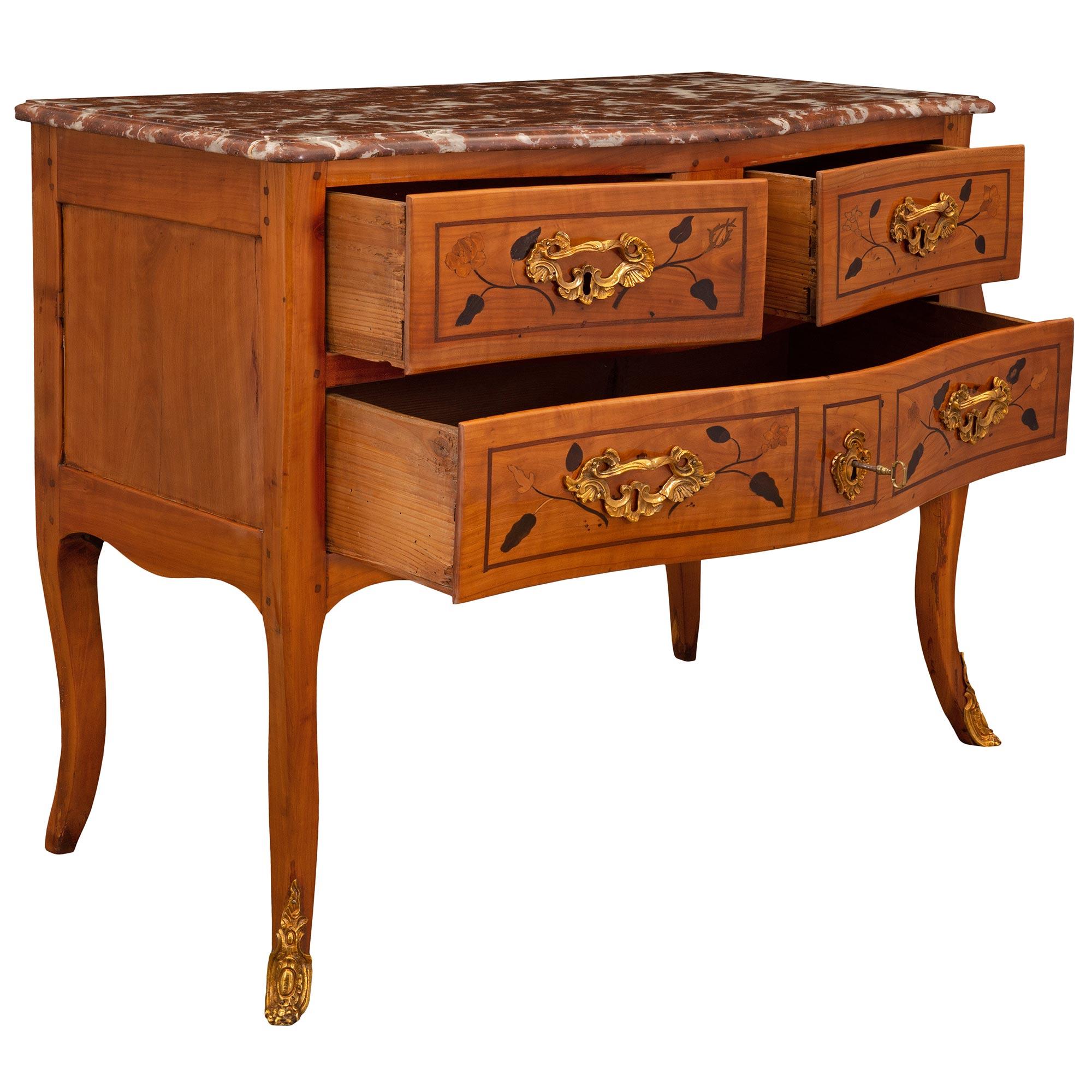 18th Century and Earlier French 18th Century Louis XV Period Three-Drawer Bombee Shaped Commode For Sale