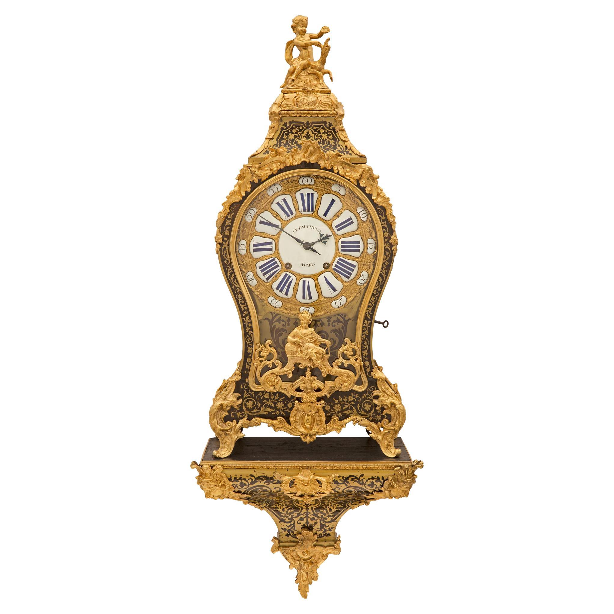 French 18th Century Louis XV Period Tortoiseshell and Ormolu Boulle Cartel Clock For Sale