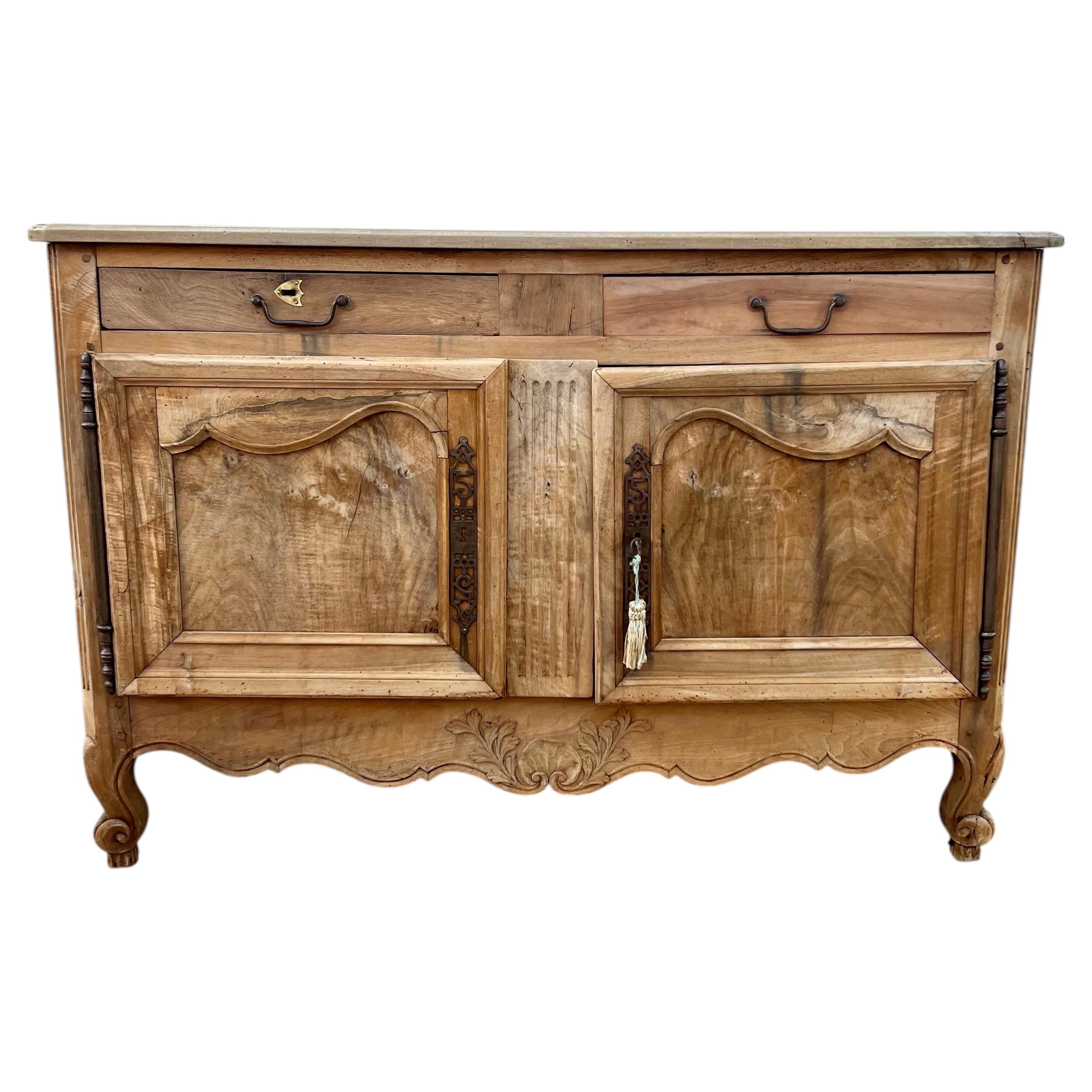 French 18th Century Louis XV Provincial Bleached Walnut Two Door Buffet For Sale