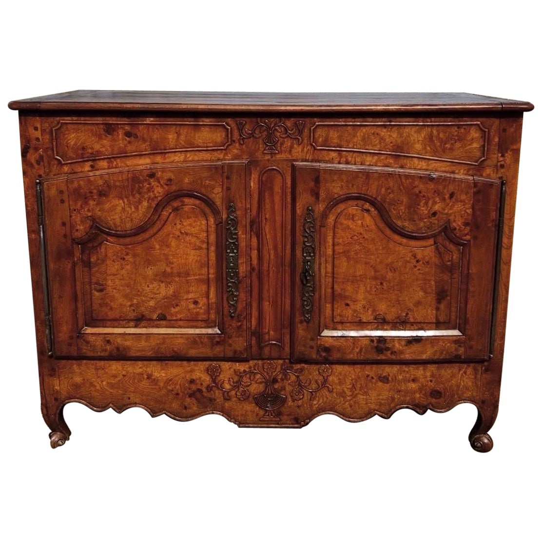 French 18th Century Louis XV Provincial Solid Burl Walnut Two Door Buffet