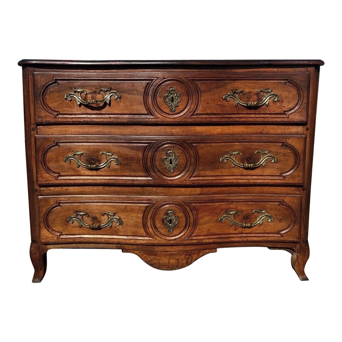 French 18th Century Louis XV Provincial Solid Walnut Chest of Drawers / Commode