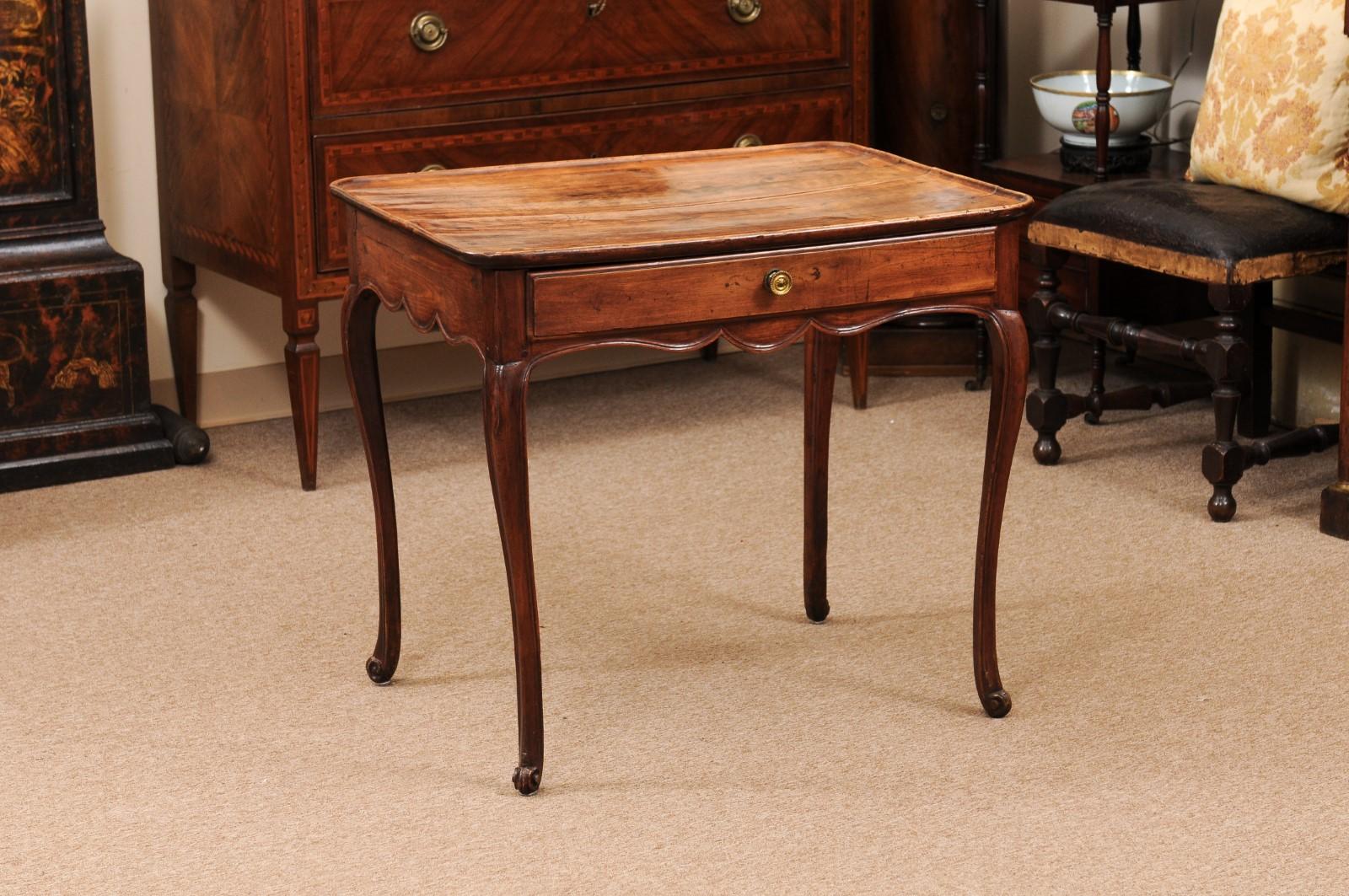 18th Century and Earlier French 18th Century Louis XV Side Table with Dish Top, drawer & Cabriole Legs
