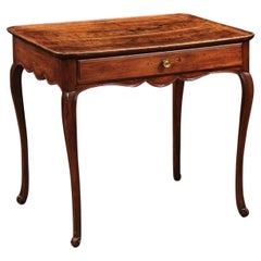 French 18th Century Louis XV Side Table with Dish Top, drawer & Cabriole Legs