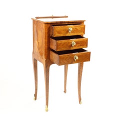 French 18th Century Louis XV Small Marquetry Side Table with Silk Screen