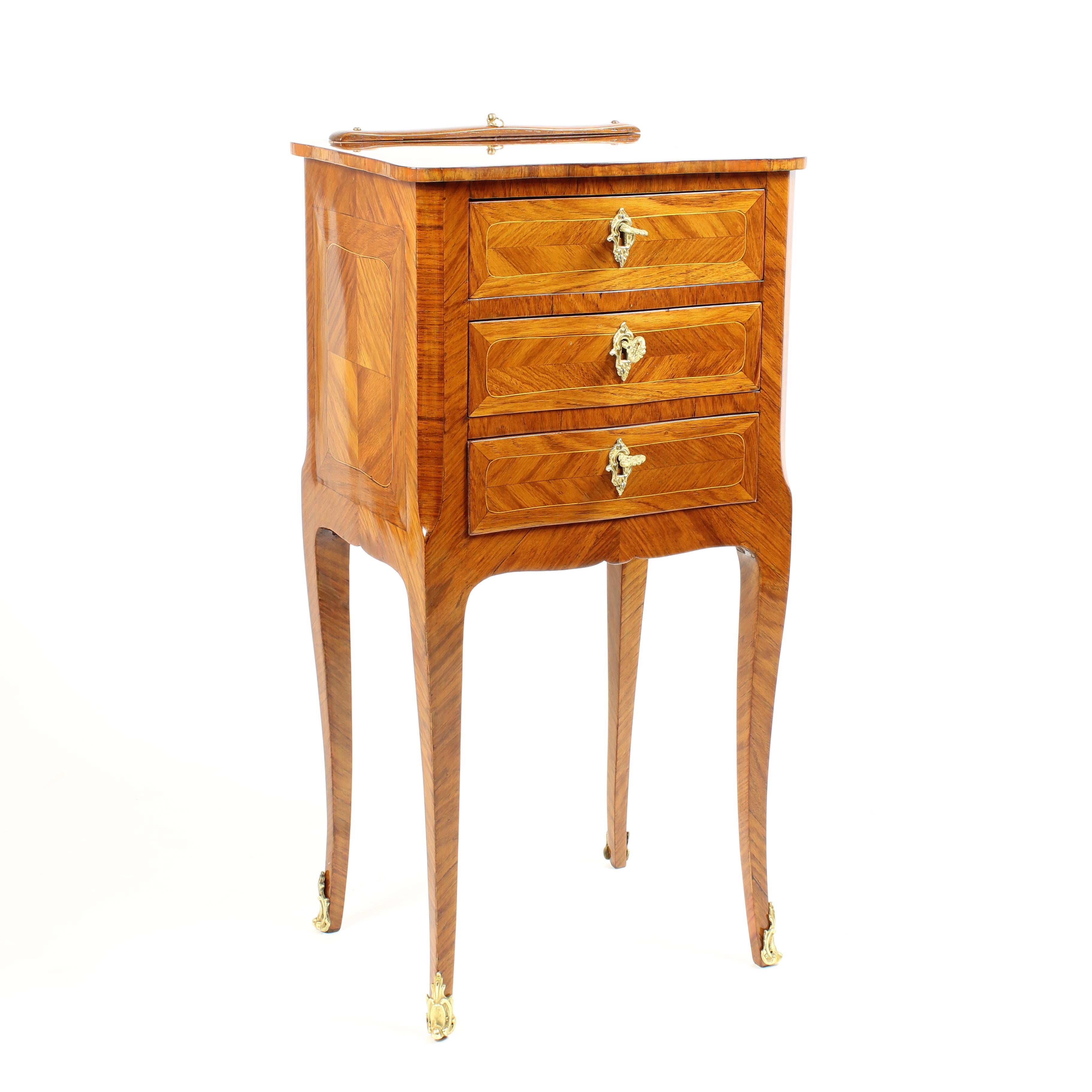 Gilt French 18th Century Louis XV Small Marquetry Side Table with Silk Screen For Sale
