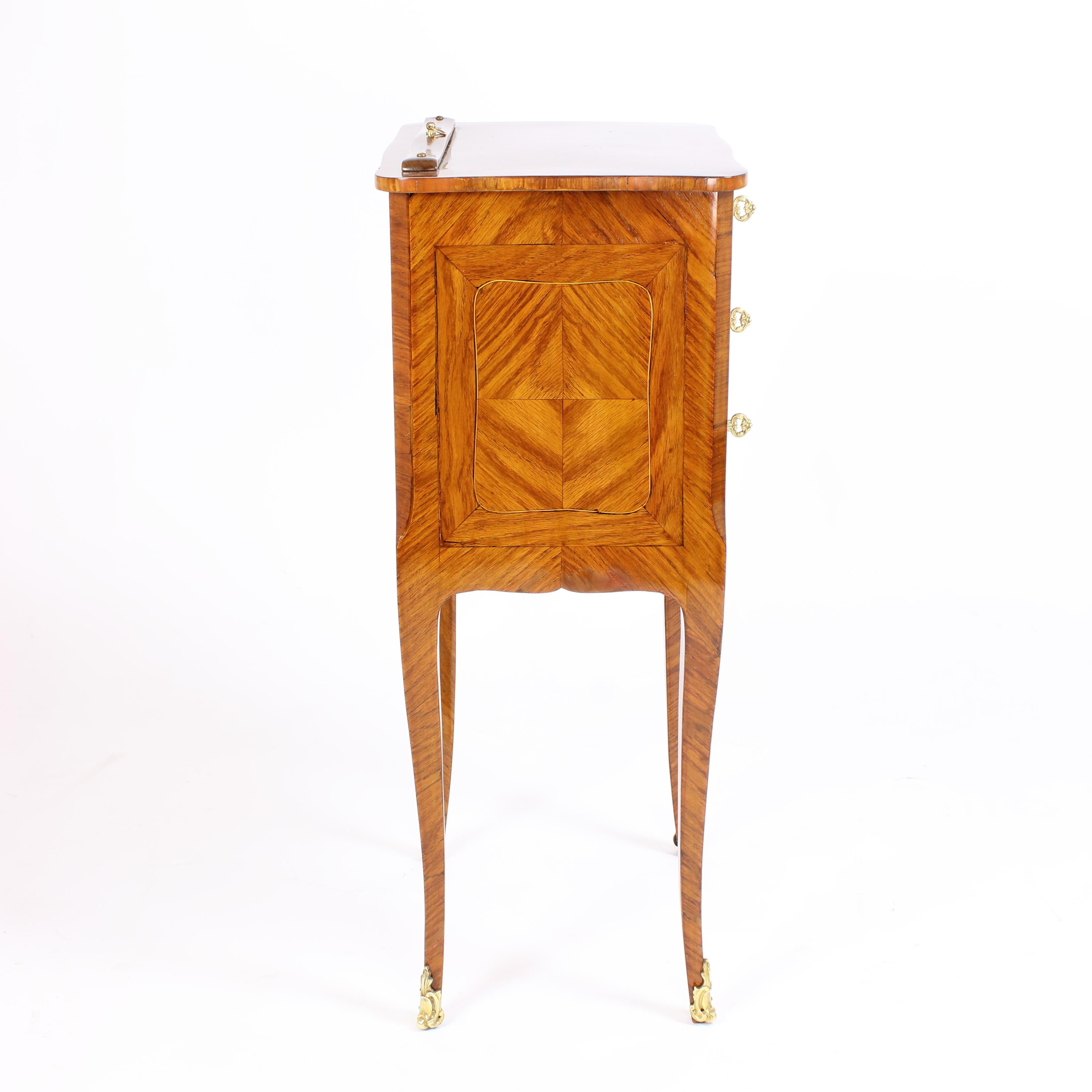 Late 17th Century French 18th Century Louis XV Small Marquetry Side Table with Silk Screen For Sale