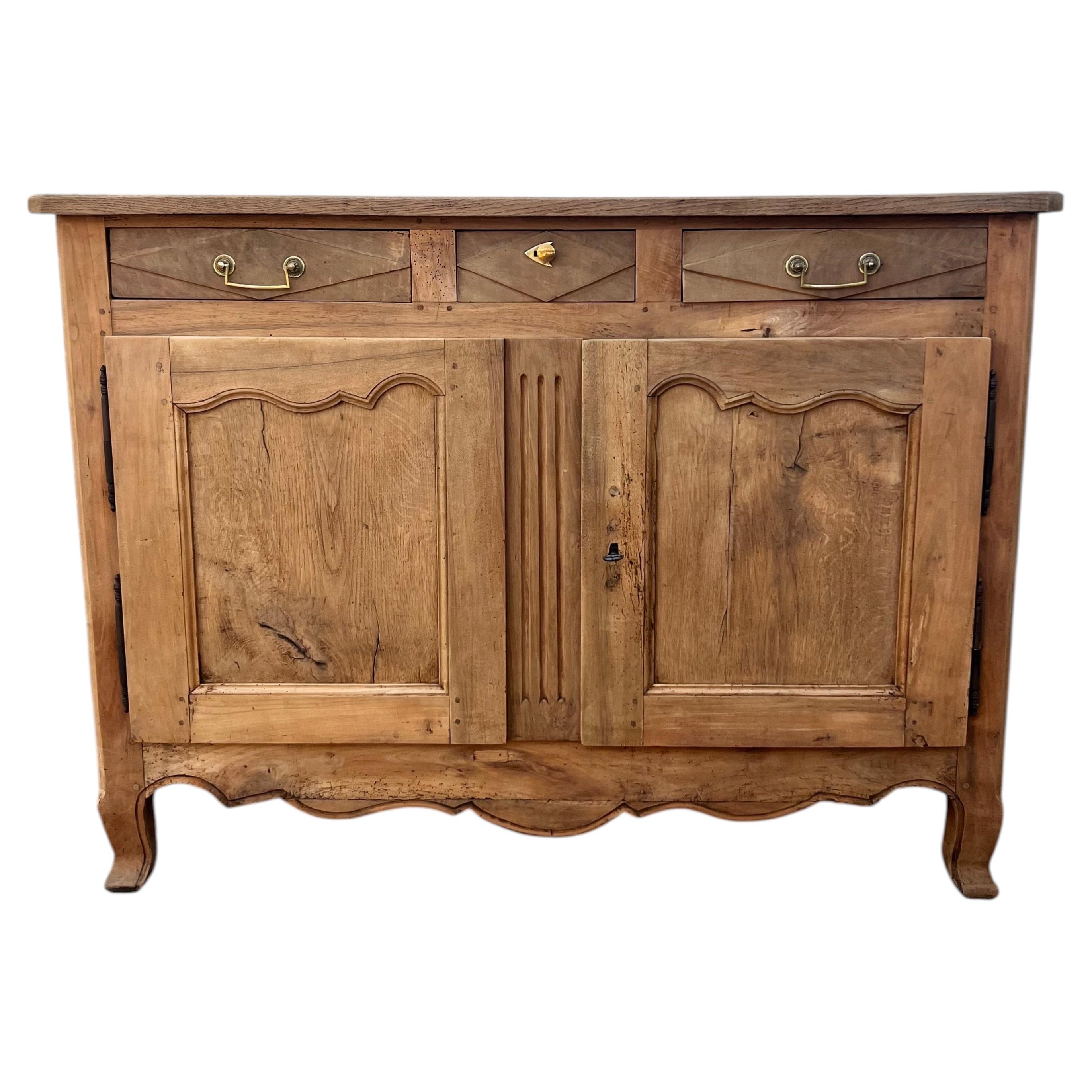 French 18th Century Louis XV Solid Walnut Bleached Two Door Buffet