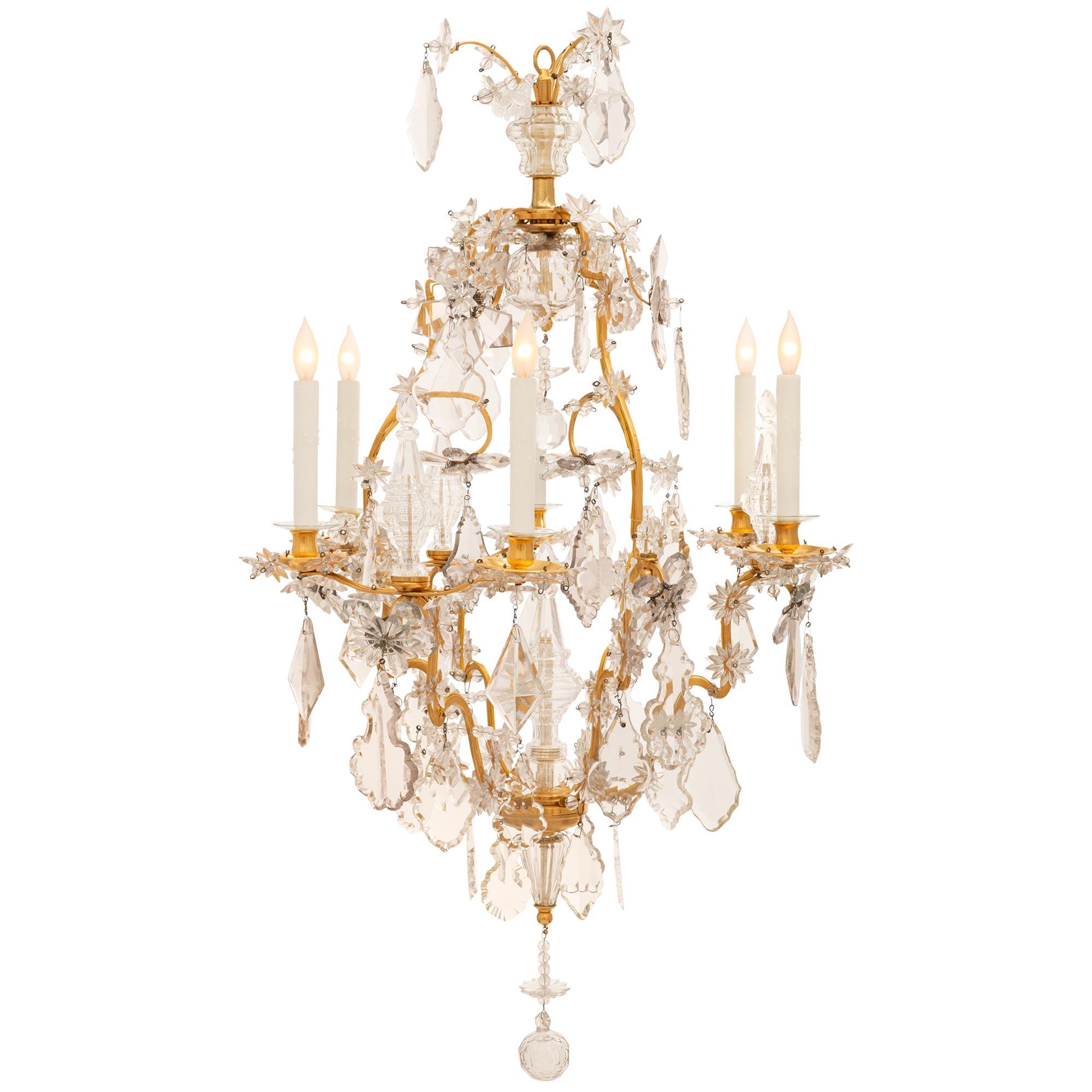 French 18th Century Louis XV St. Ormolu And Baccarat Crystal Chandelier In Good Condition For Sale In West Palm Beach, FL