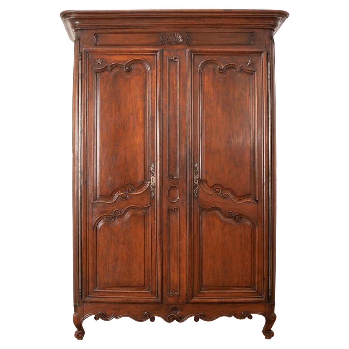 French 18th Century Louis XV Style Solid Oak Armoire For Sale