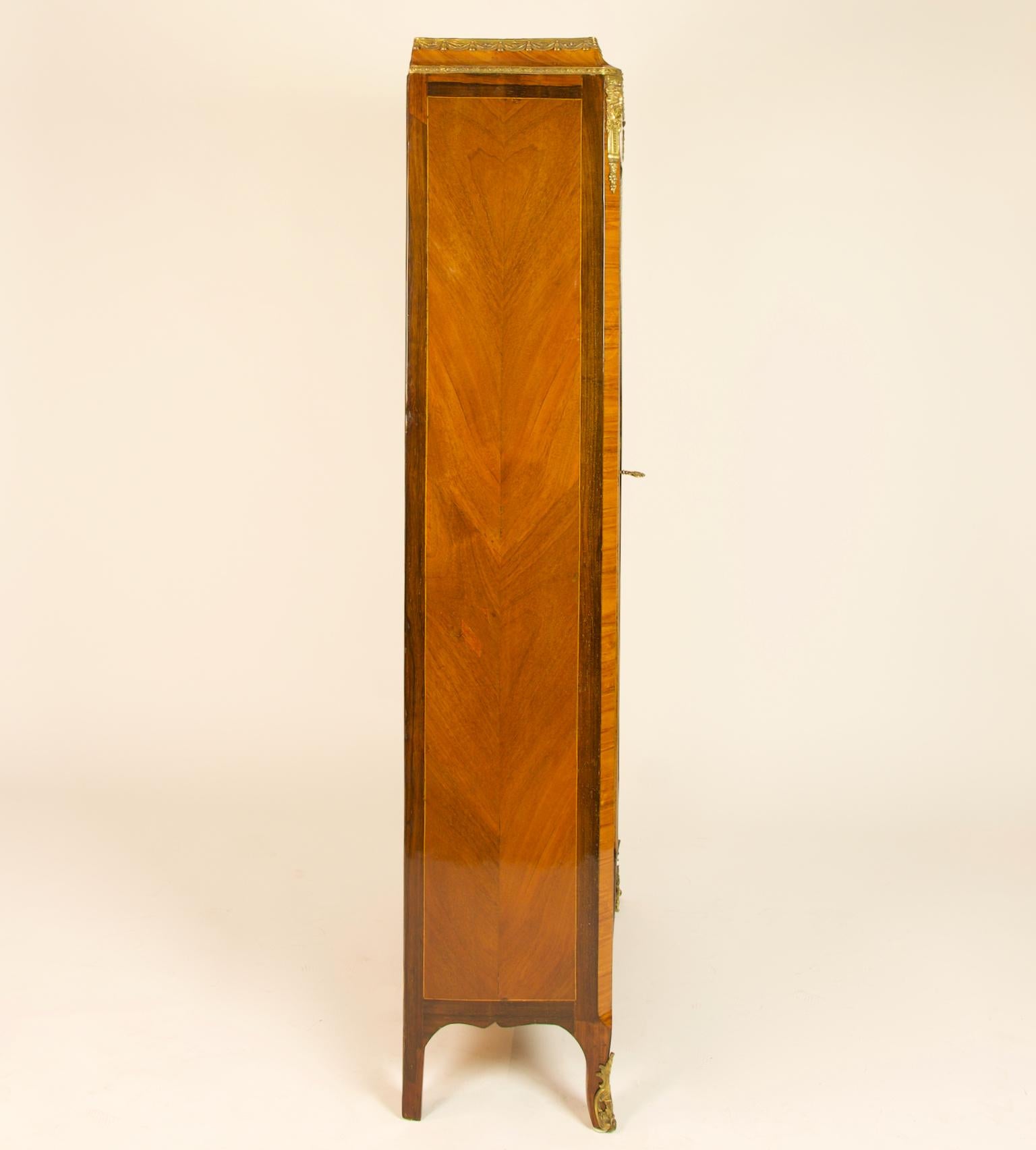 Gilt French 18th Century Louis XV Transition Period Cube Marquetry Vitrine or Library For Sale