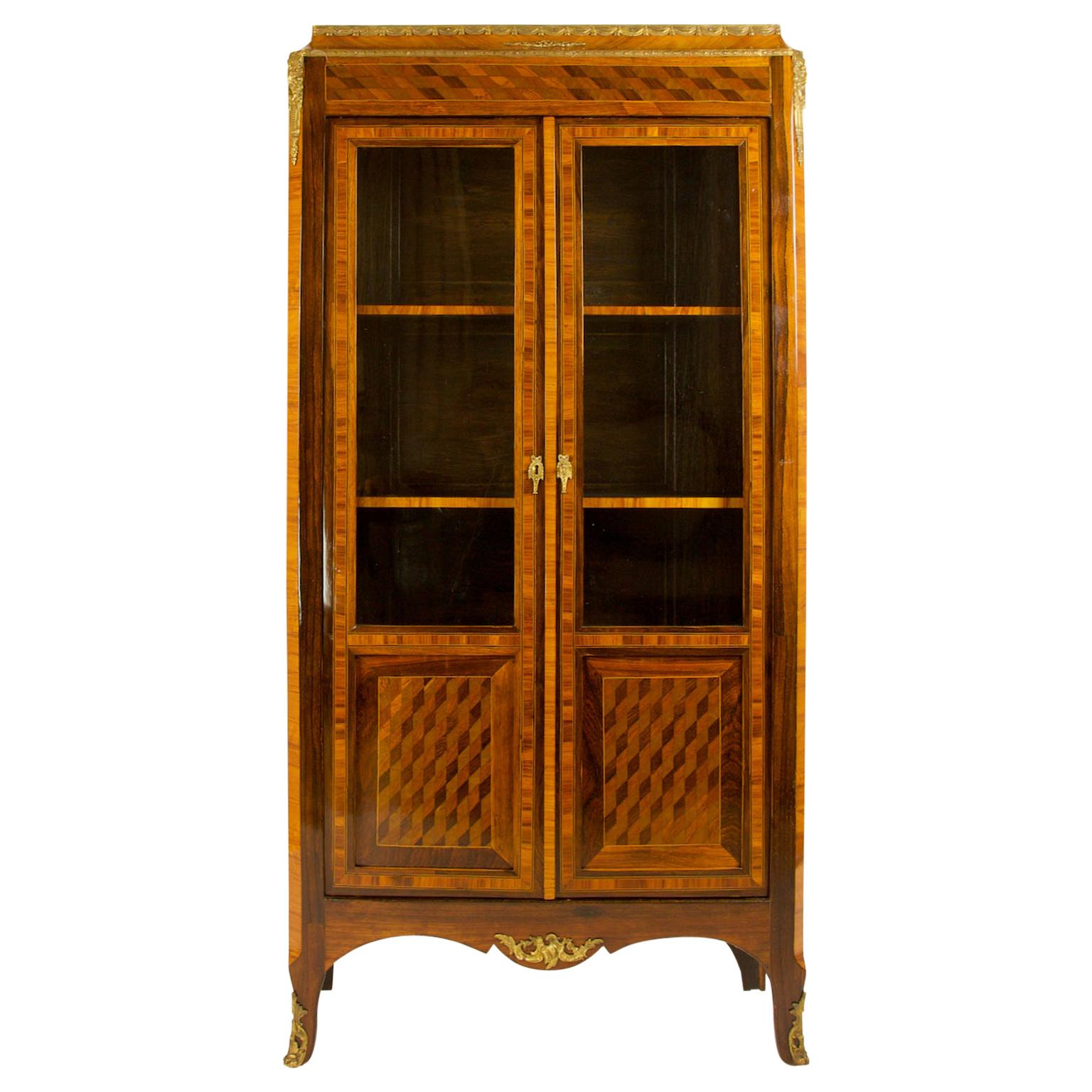 French 18th Century Louis XV Transition Period Cube Marquetry Vitrine or Library For Sale