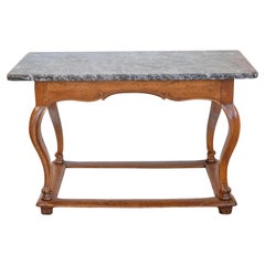 Antique French 18th Century Louis XV Walnut Center Table with Variegated Grey Marble Top
