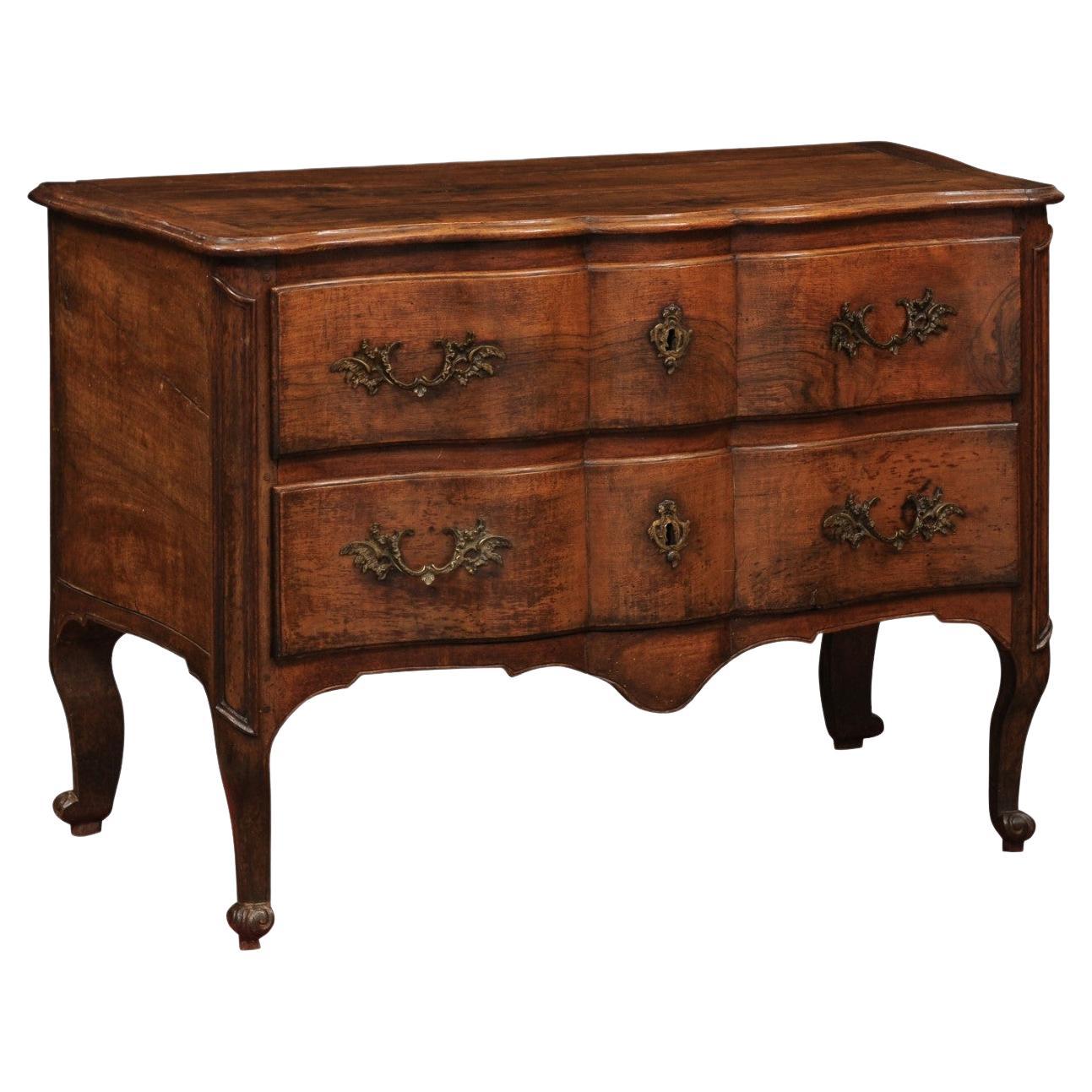  French 18th Century Louis XV Walnut Commode with 2 Drawers & Cabriole Legs
