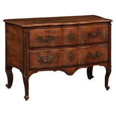 Antique French 18th Century Louis XV Walnut Commode with 2 Drawers & Cabriole Legs