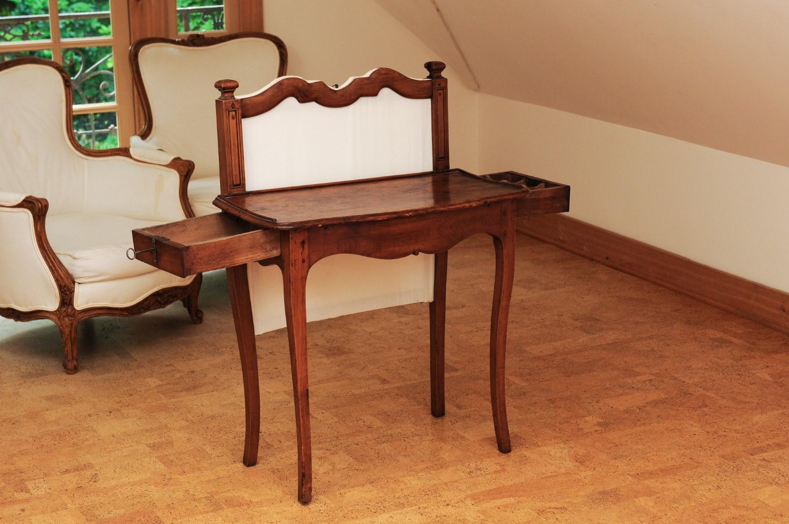 18th Century and Earlier French 18th Century Louis XV Walnut Par-Feu Writing Table with Side Drawers