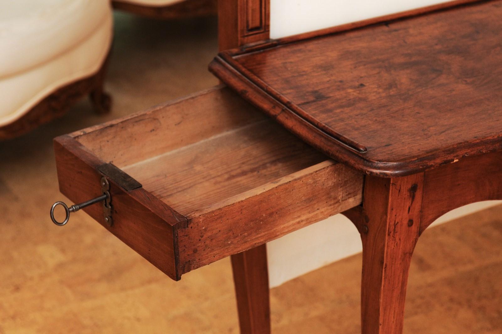 Fabric French 18th Century Louis XV Walnut Par-Feu Writing Table with Side Drawers