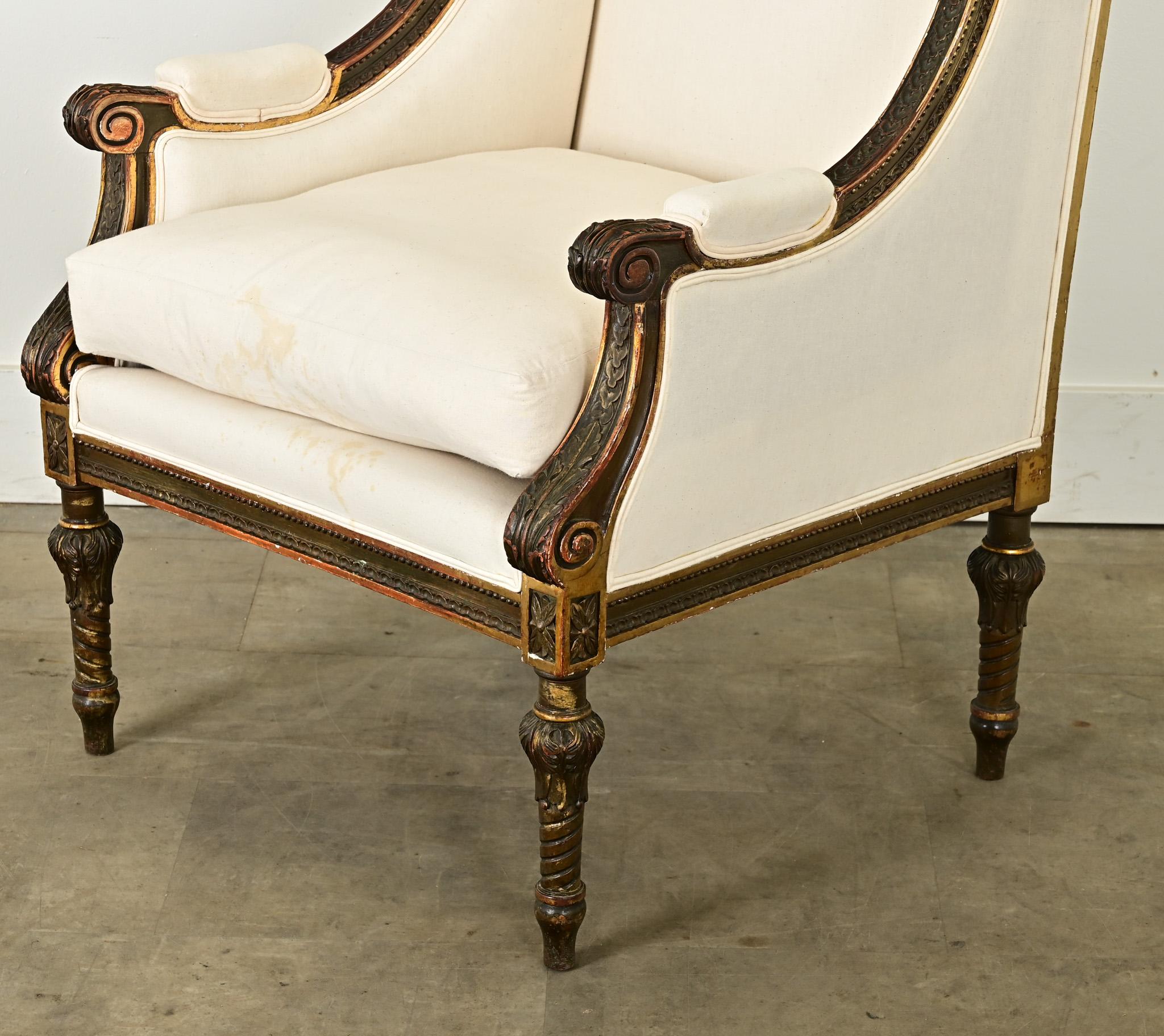 Bergère francesa tallada Luis XVI del siglo XVIII en venta 3