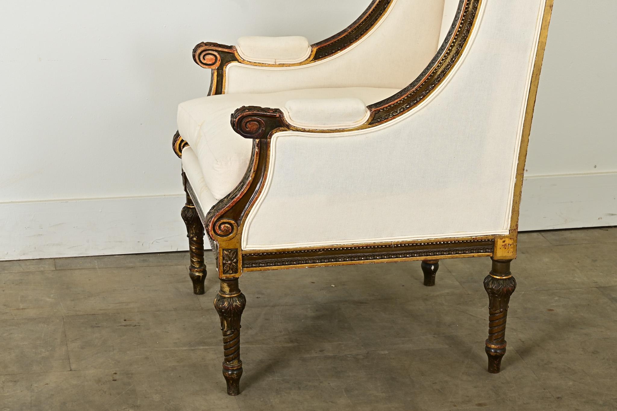 Bergère francesa tallada Luis XVI del siglo XVIII en venta 4