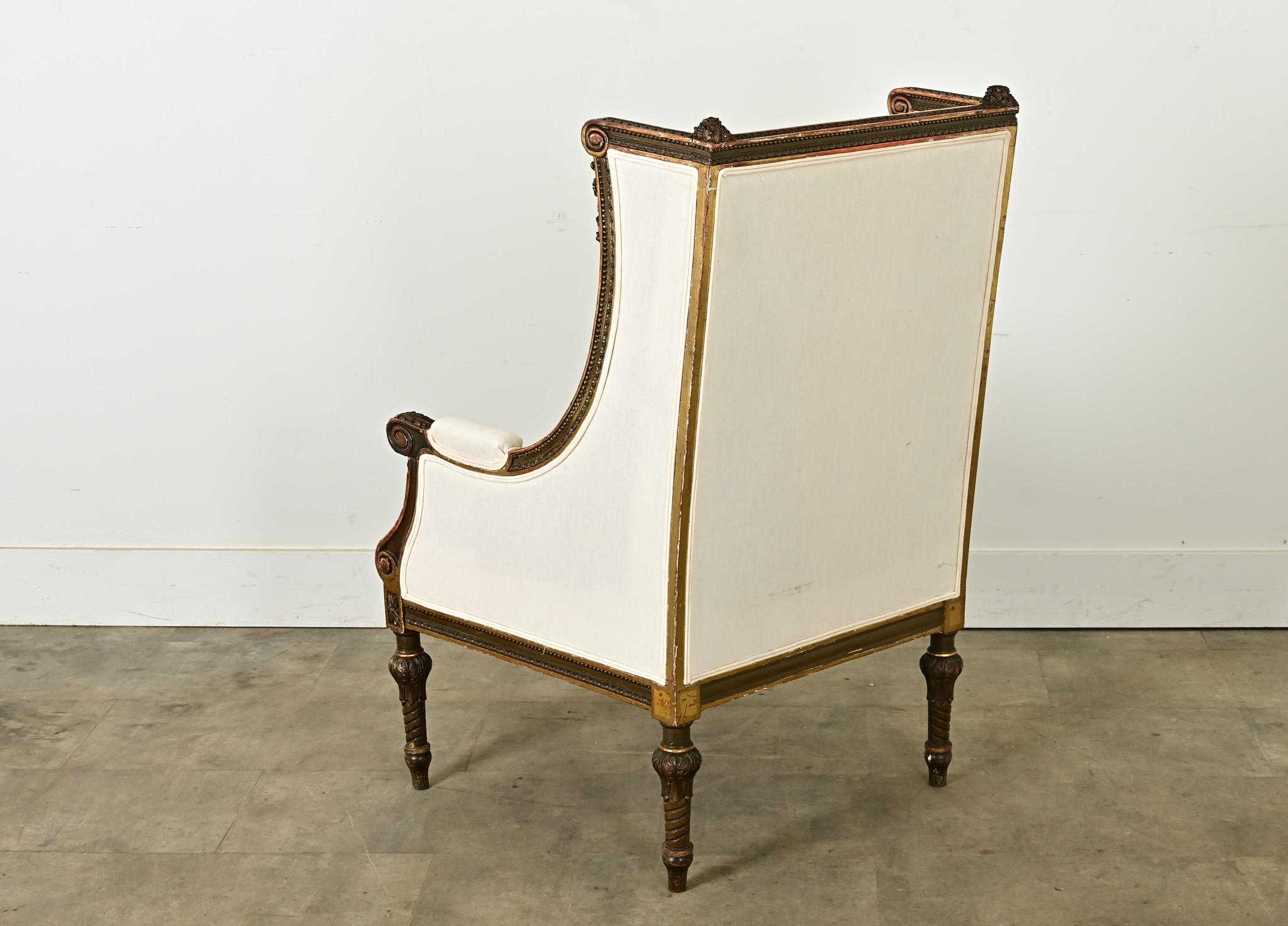 Bergère francesa tallada Luis XVI del siglo XVIII en venta 5
