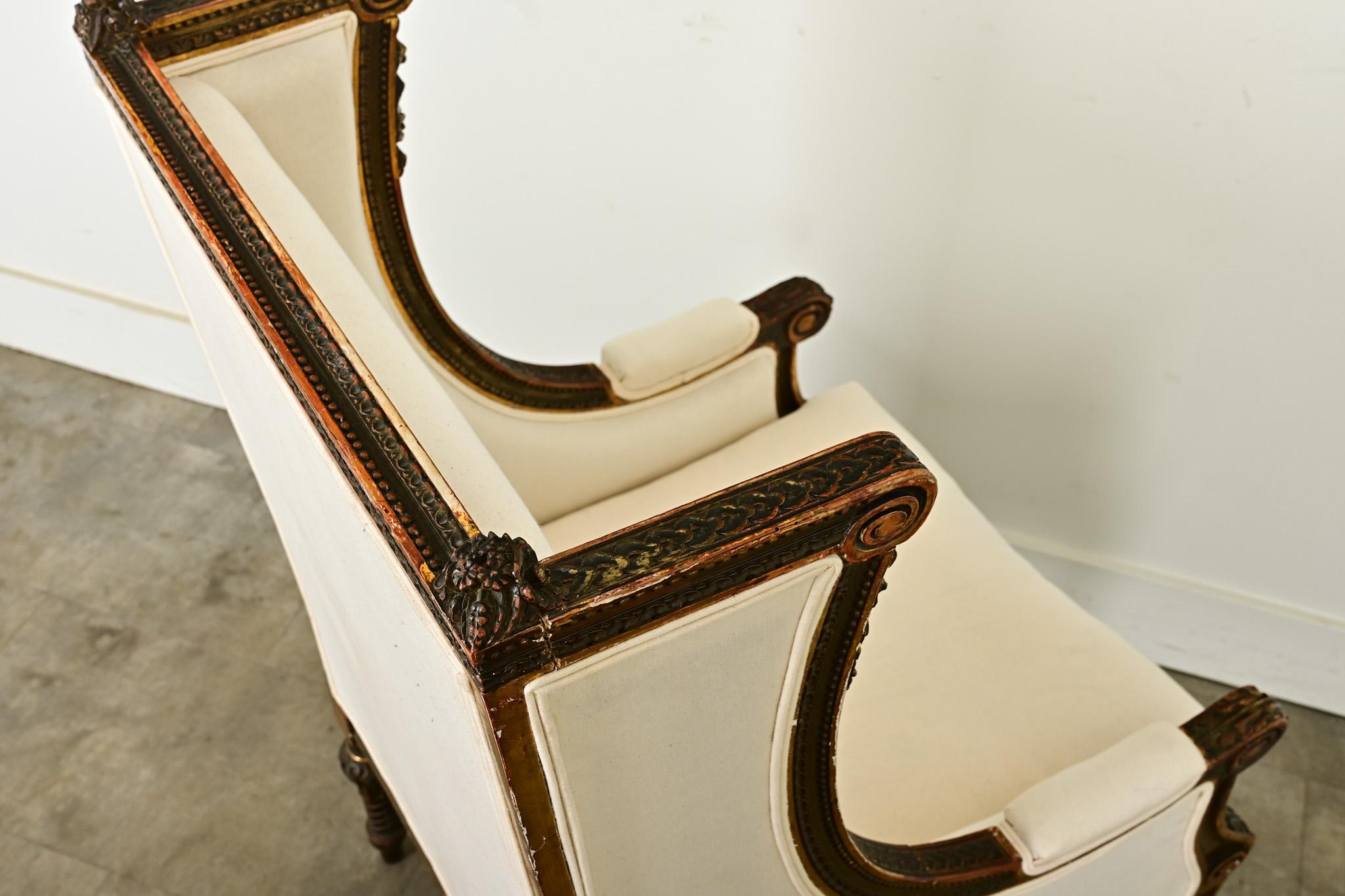 Bergère francesa tallada Luis XVI del siglo XVIII en venta 7