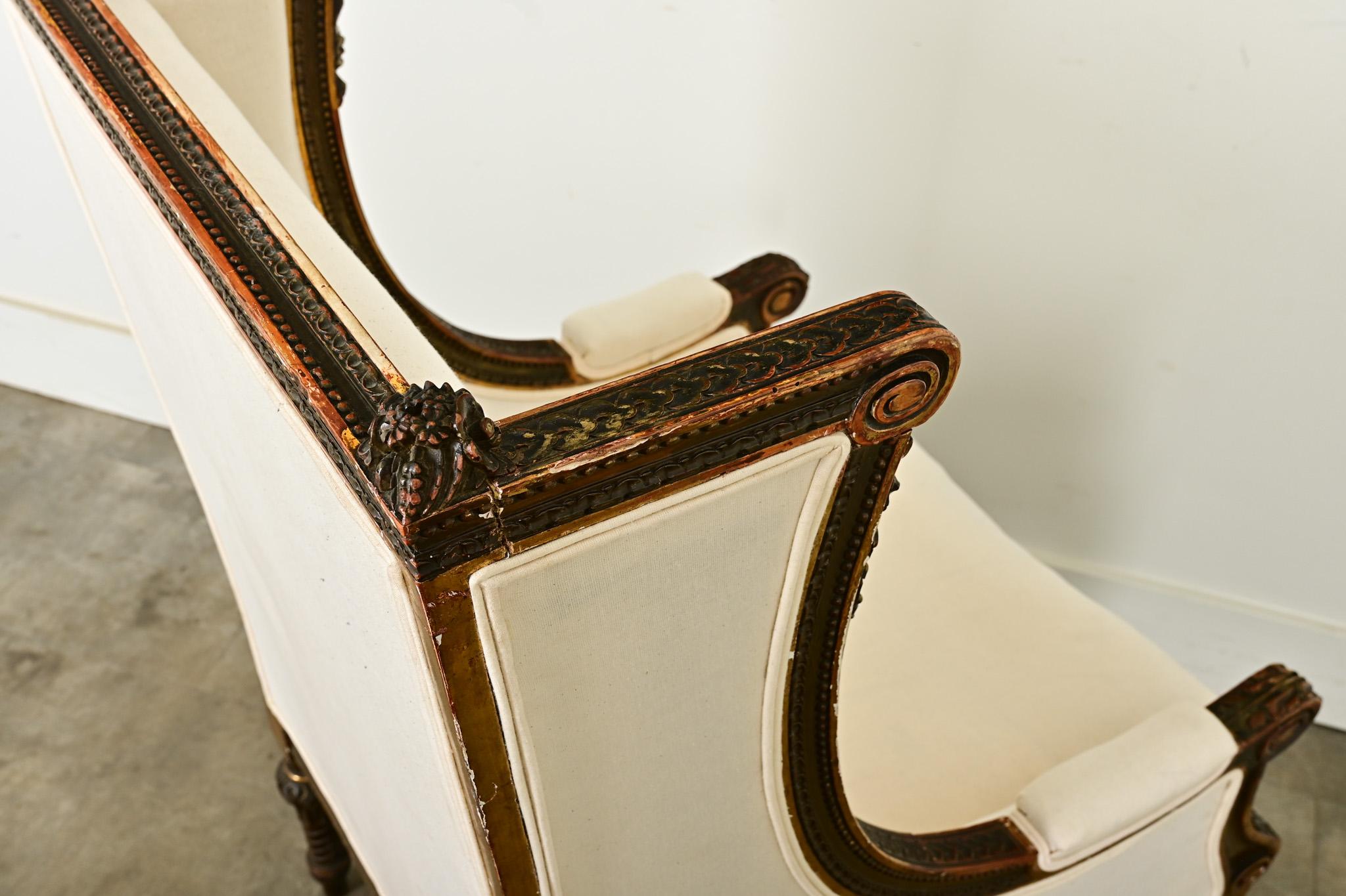 Bergère francesa tallada Luis XVI del siglo XVIII en venta 8
