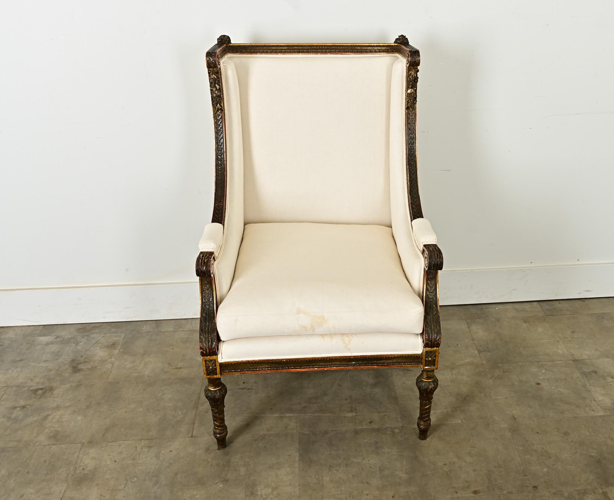 Bergère francesa tallada Luis XVI del siglo XVIII siglo XVIII y antes en venta
