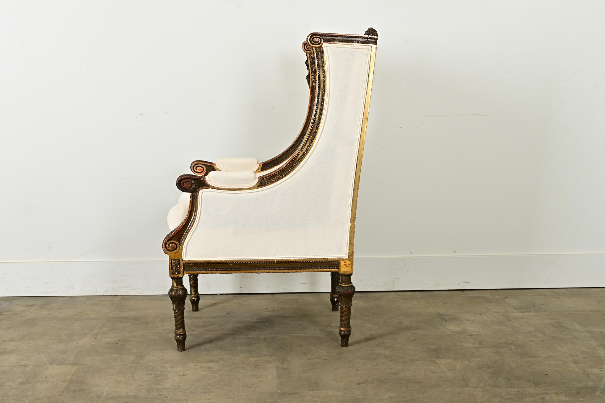 Bergère francesa tallada Luis XVI del siglo XVIII en venta 2