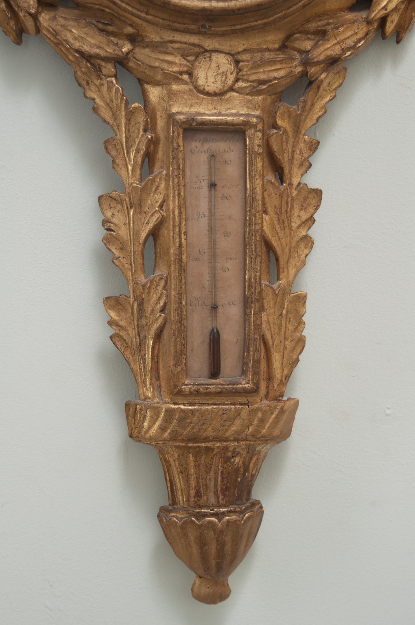 French 18th Century Louis XVI Gilt Barometer For Sale 4