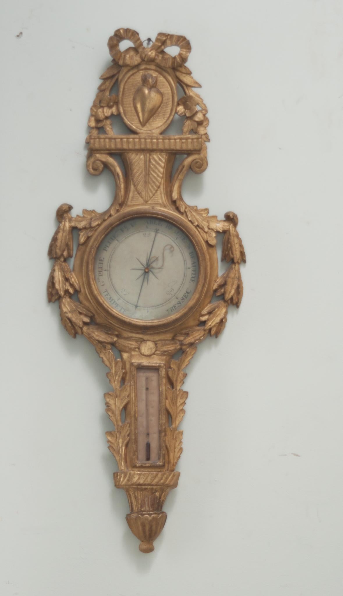 Hand-Carved French 18th Century Louis XVI Gilt Barometer For Sale