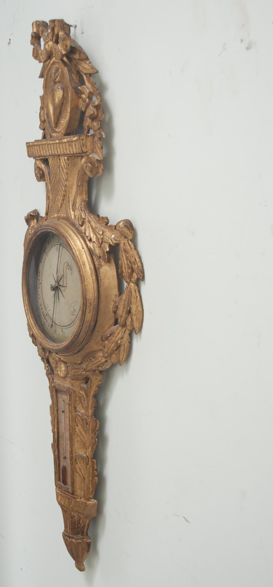 French 18th Century Louis XVI Gilt Barometer In Good Condition For Sale In Baton Rouge, LA